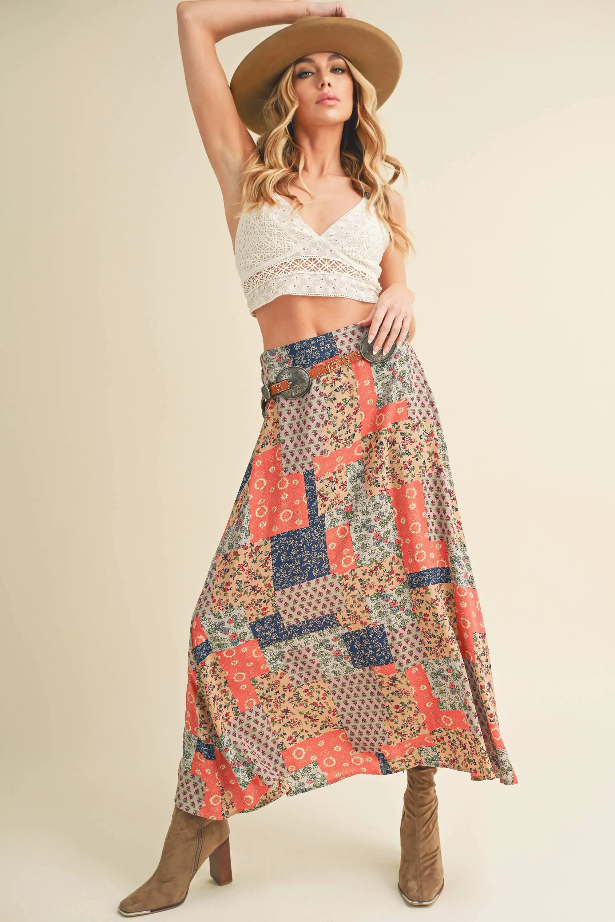 AEMI + CO AEMI + CO - Bradyn Print Skirt: Tan/Orange - Skirts