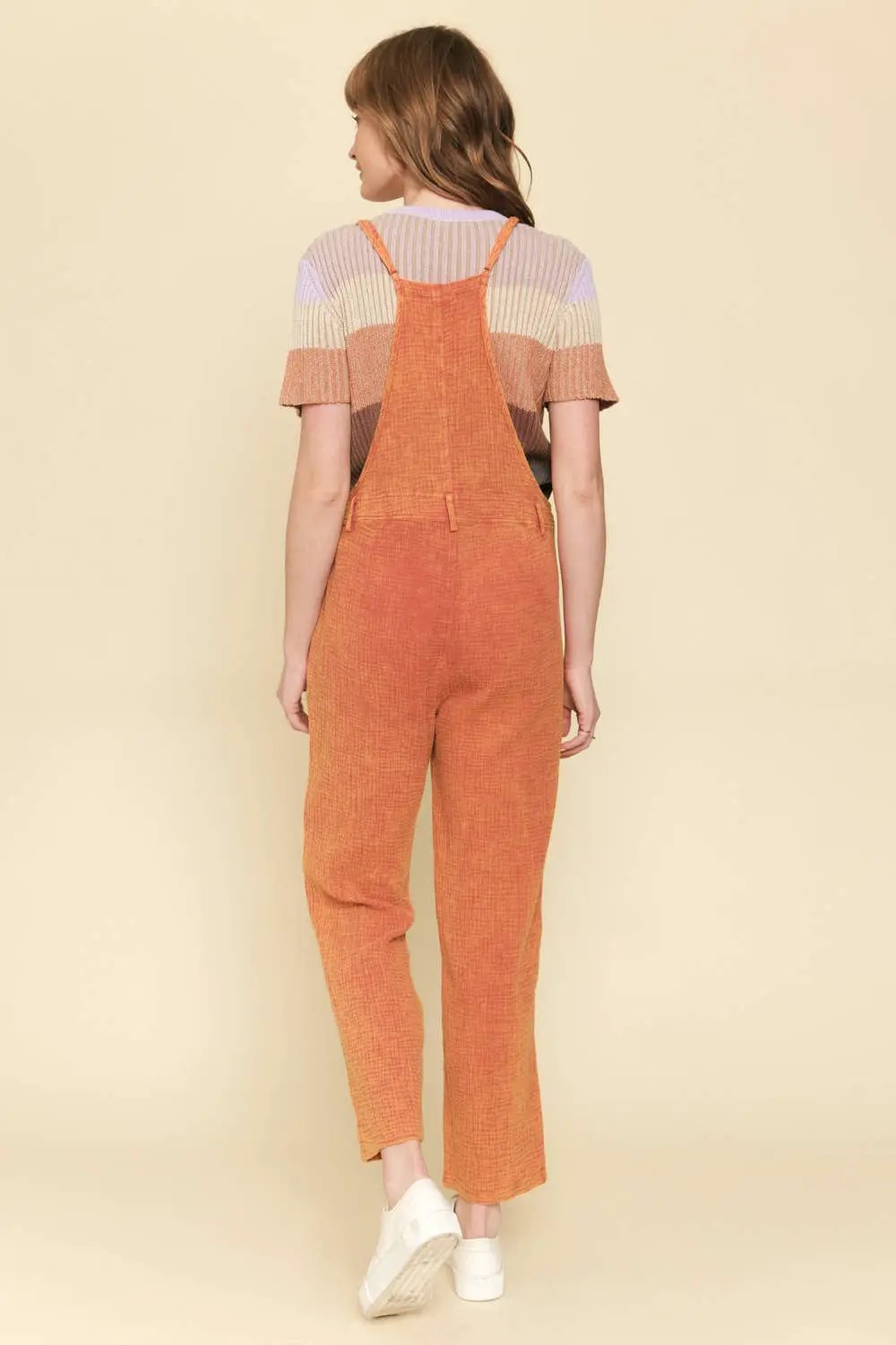Mystree Mystree Washed Zip-Up Overall in Tangerine - One-Pieces