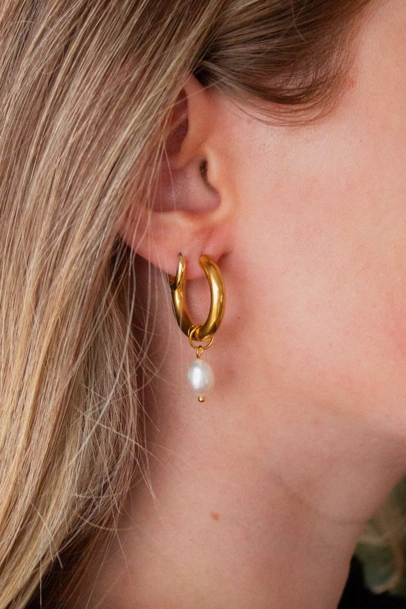 Shop ANDi Shop ANDi - Pearl Dangle Hoops - Jewelry Hoop and pearl earrings