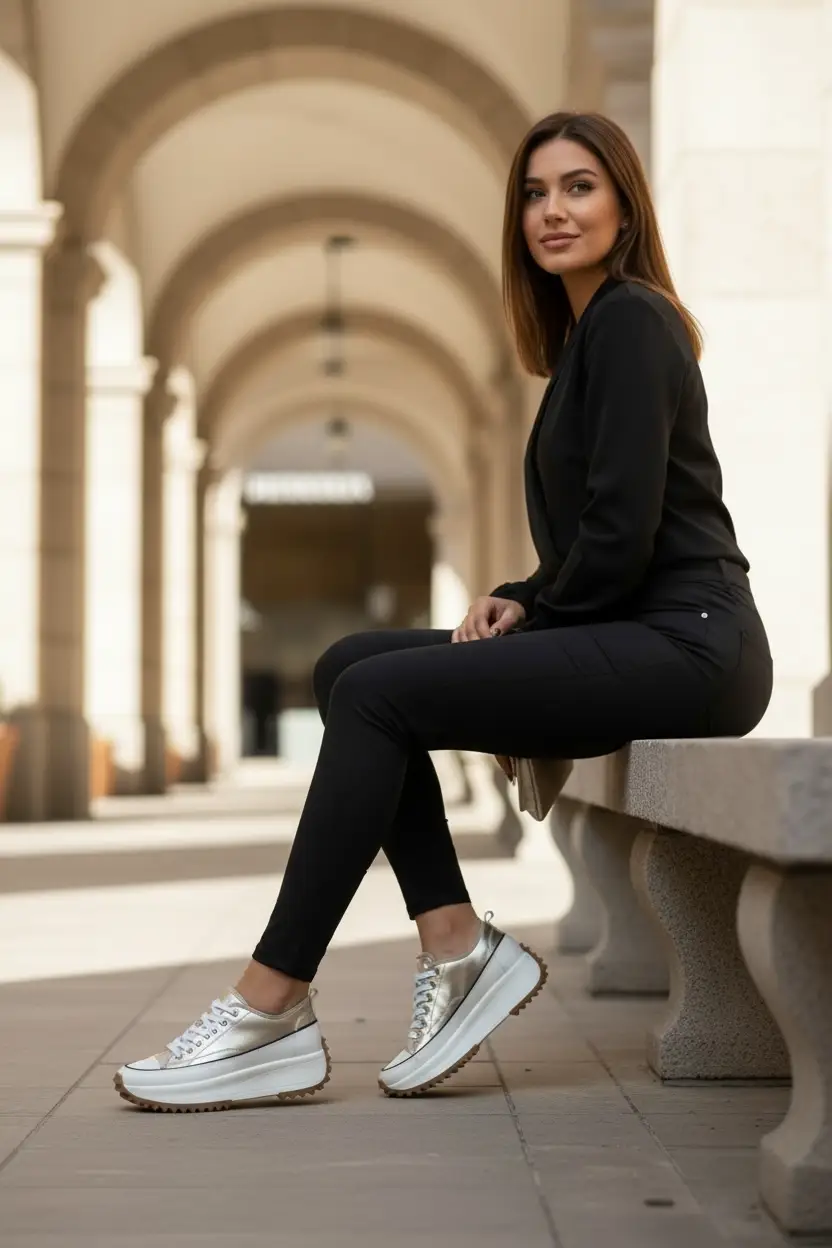 Maker's Shoes Maker's Shoes - CHUNKY LACE UP SNEAKERS : Champagne - Sneakers