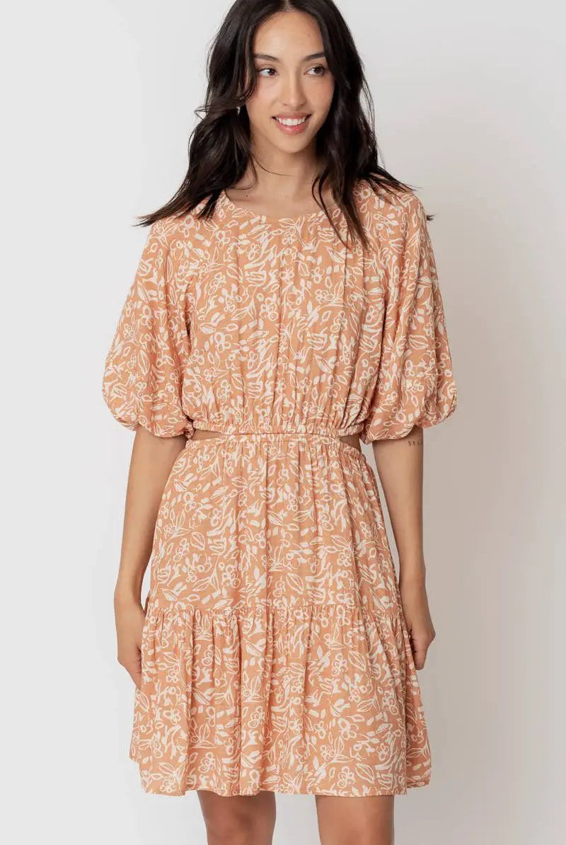 En Crème En Crème Light Brown Balloon Sleeve Mini Dress with Back Buttons - Dresses Balloon sleeve mini dress