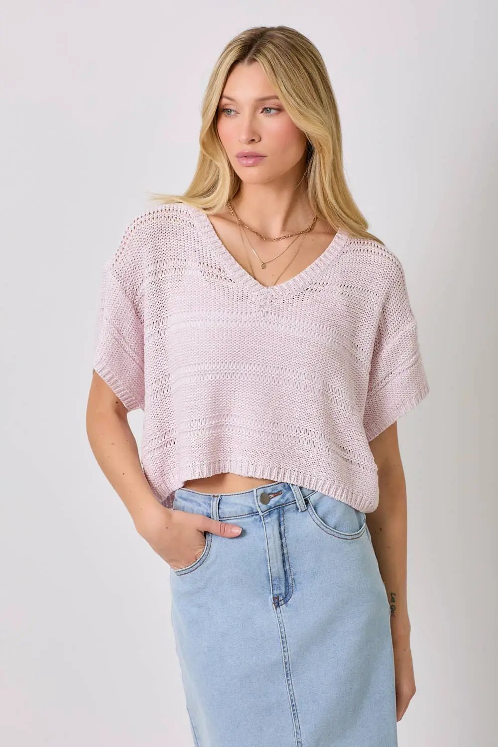 Mystree Mystree - Pistachio Melange Relaxed Sweater - Sweaters