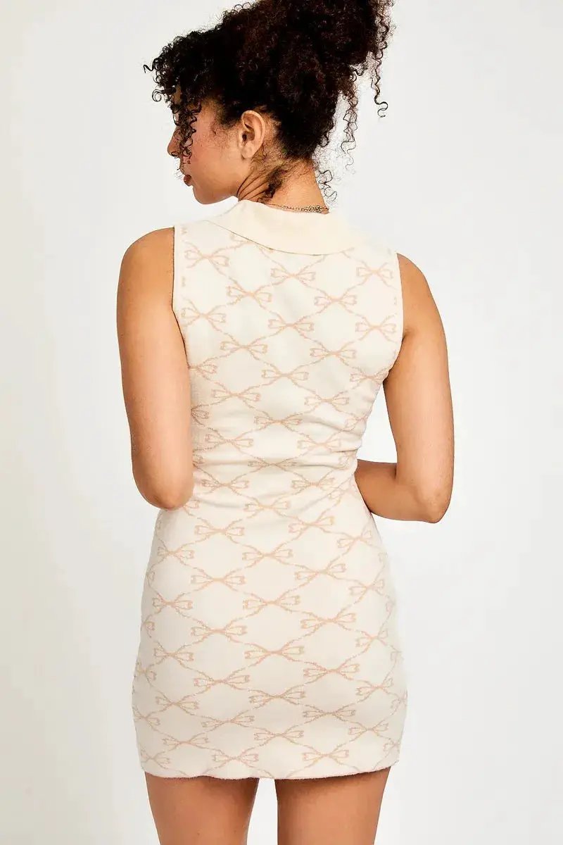 Le Lis Collared Bow Print Sweater Mini Dress - Dresses