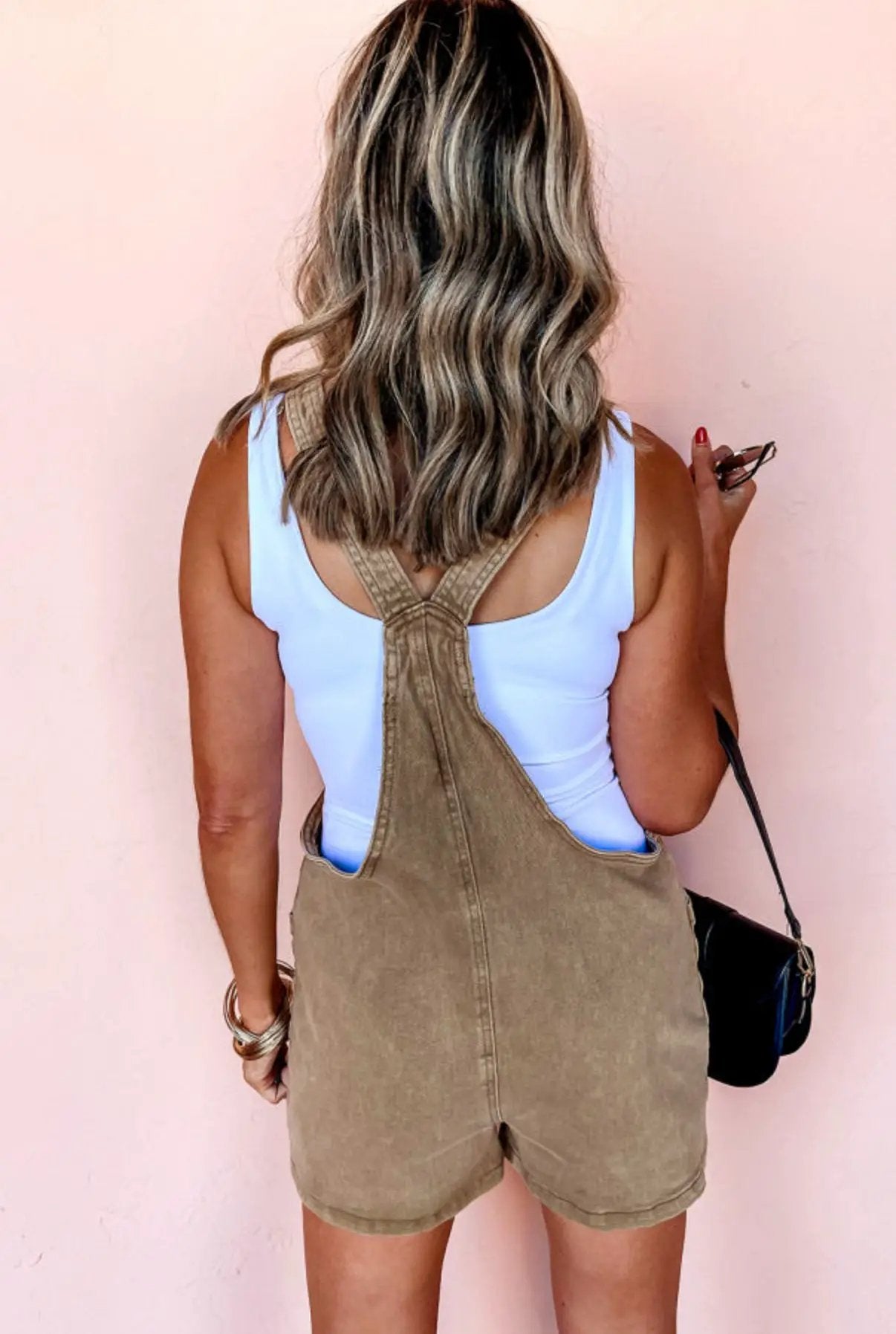 Grateful Threads Boutique Effortlessly Cool Knot Strap Denim Romper – Light French Beige - One-Pieces Beige romper