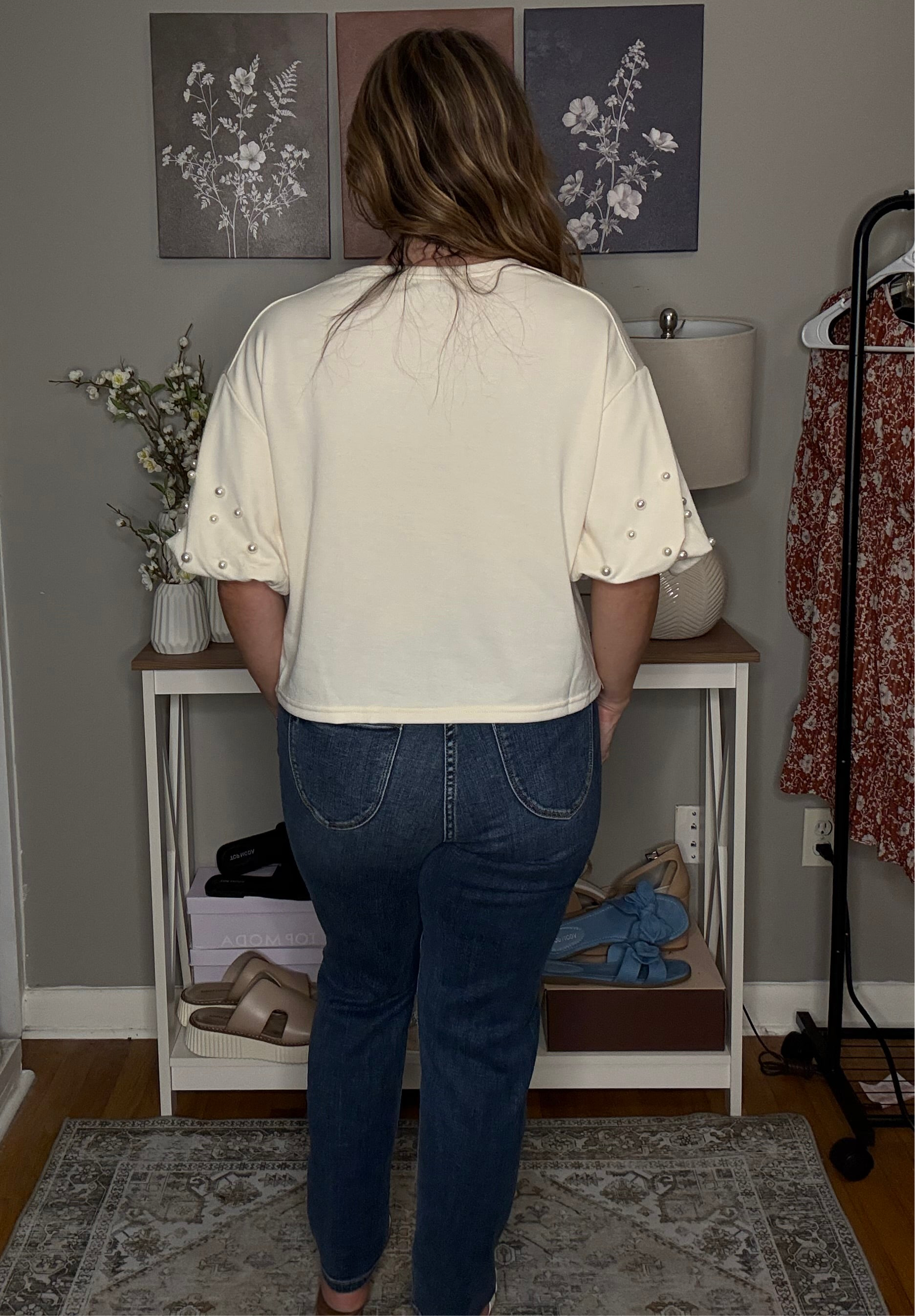 Grateful Threads Boutique America Embroidered Pearl Beaded Puff Sleeve Blouse - Blouses embroidered america pearl puff sleeve blouse