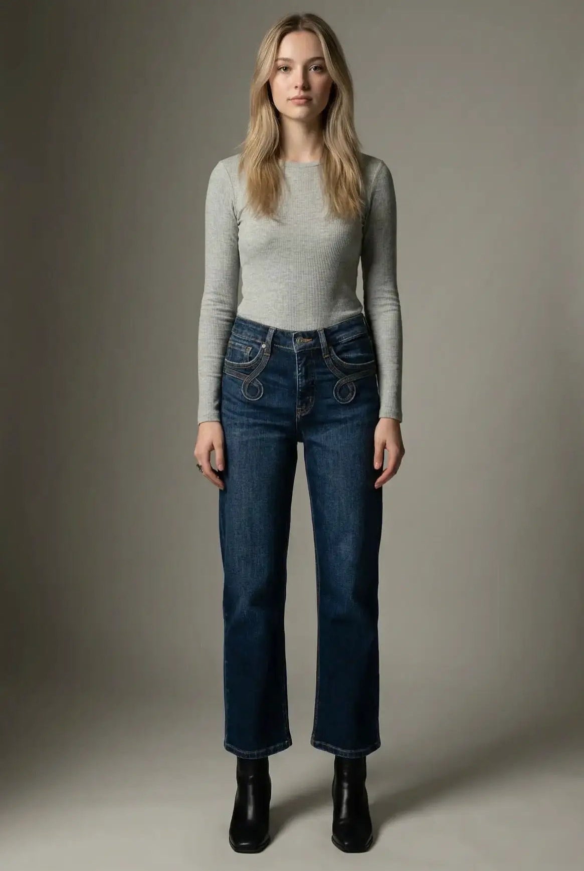ARTEMIS VINTAGE Artemis Vintage Tummy Control Western Detail High Rise Straight Jean - Jeans
