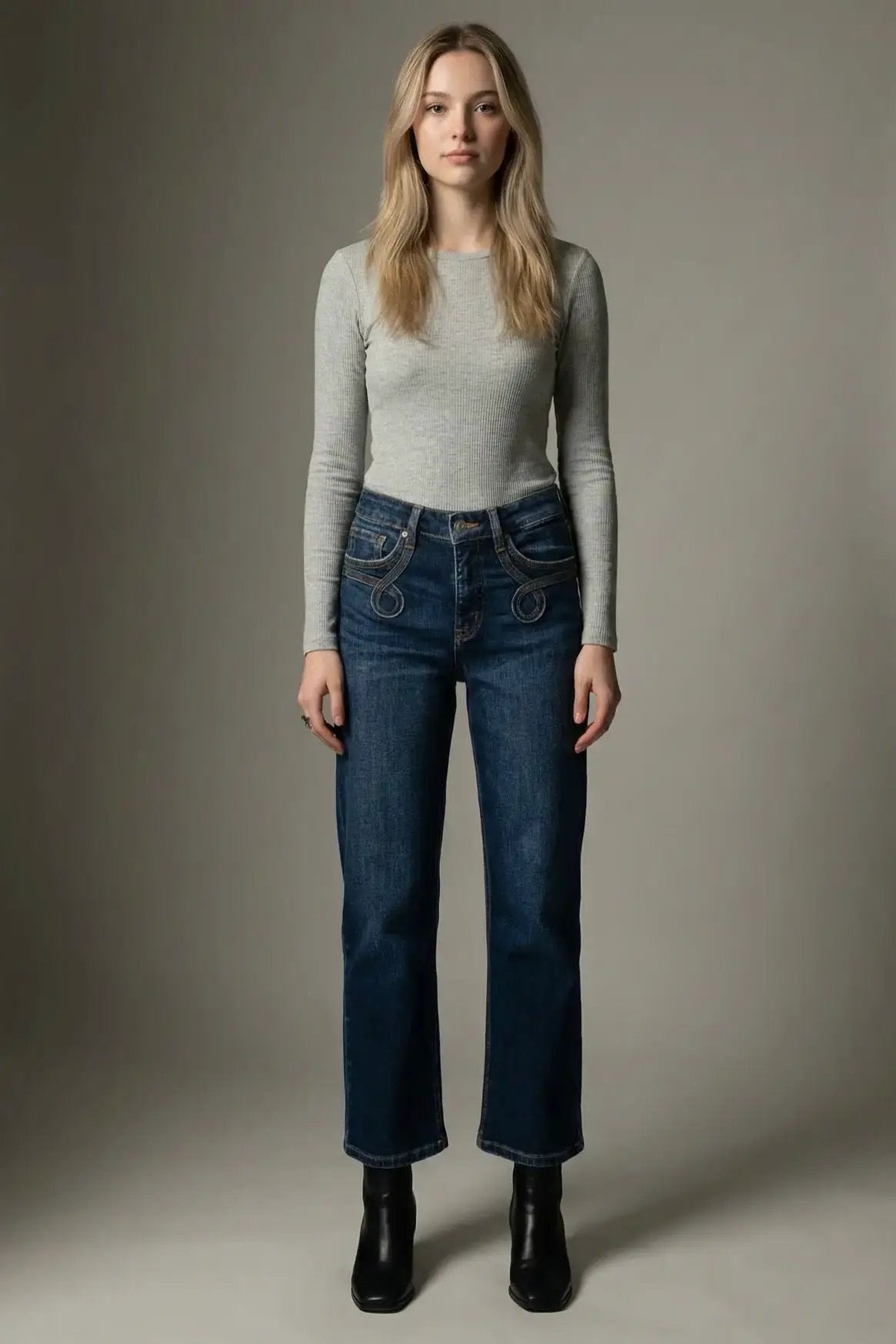 ARTEMIS VINTAGE Artemis Vintage Tummy Control Western Detail High Rise Straight Jean - Jeans