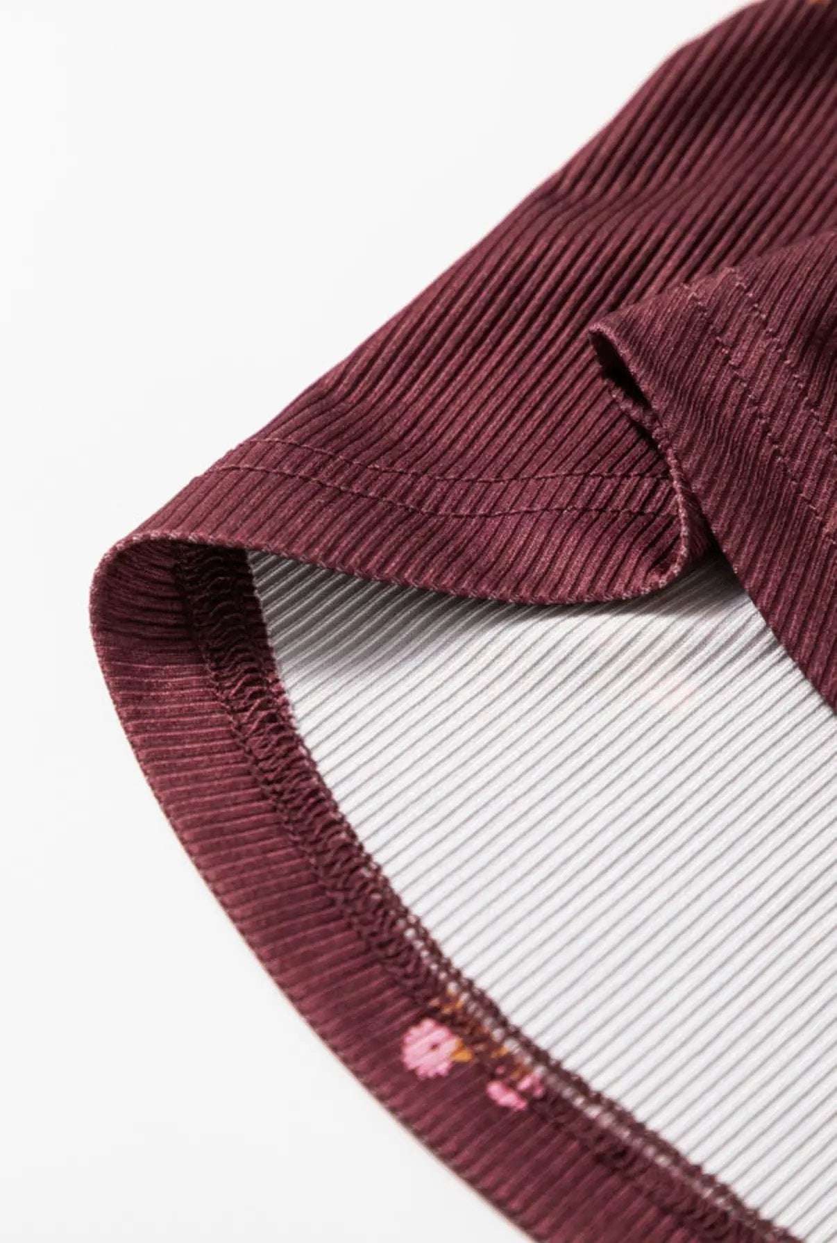 Grateful Threads Boutique Burgundy Notched Neck Floral Print Ribbed Long Sleeve Top - Sweaters Burgundy Notched Neck Floral Print Ribbed Long Sleeve Top