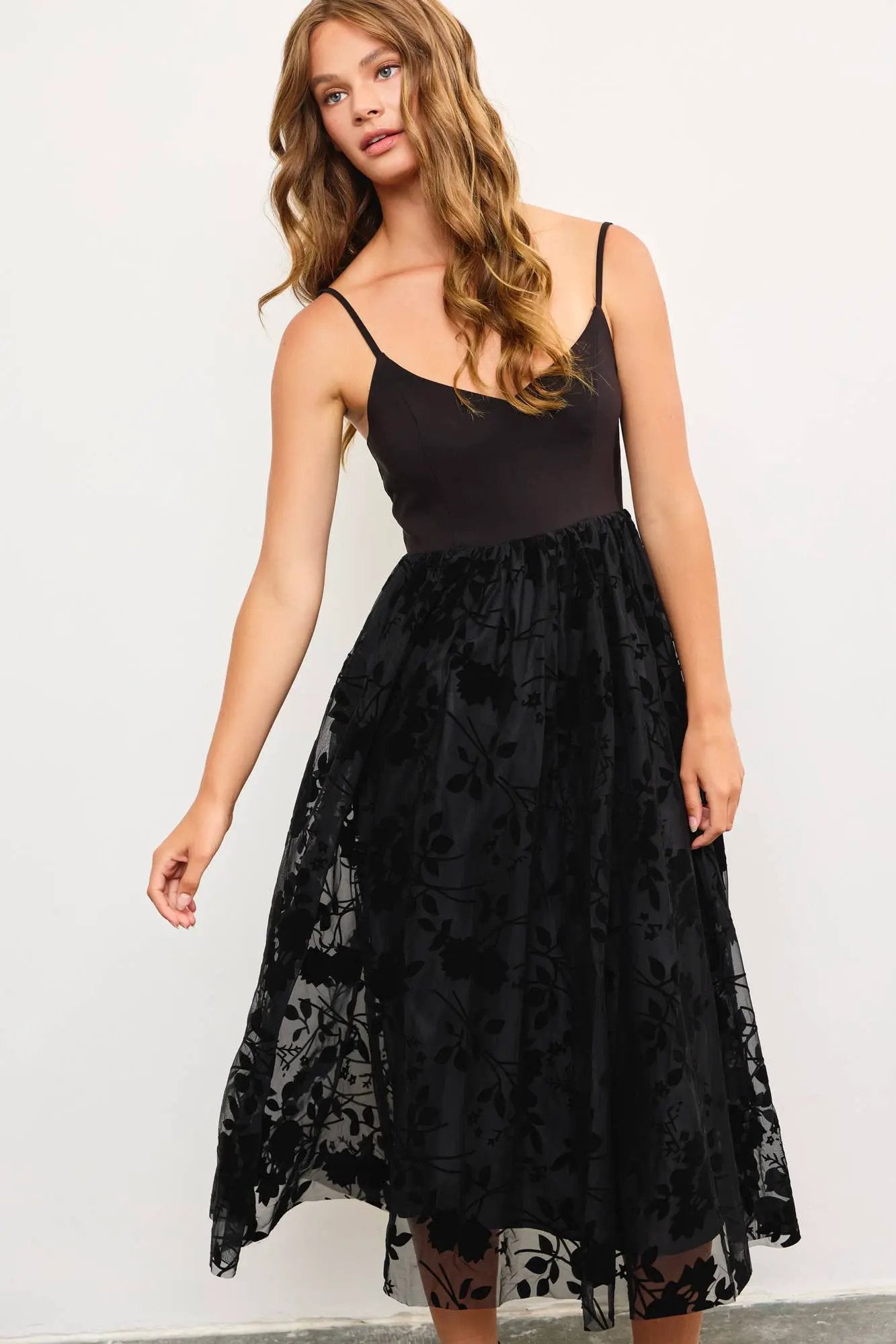 Mustard Seed The Midnight Bloom Velvet Burnout Floral Midi Dress - Dresses