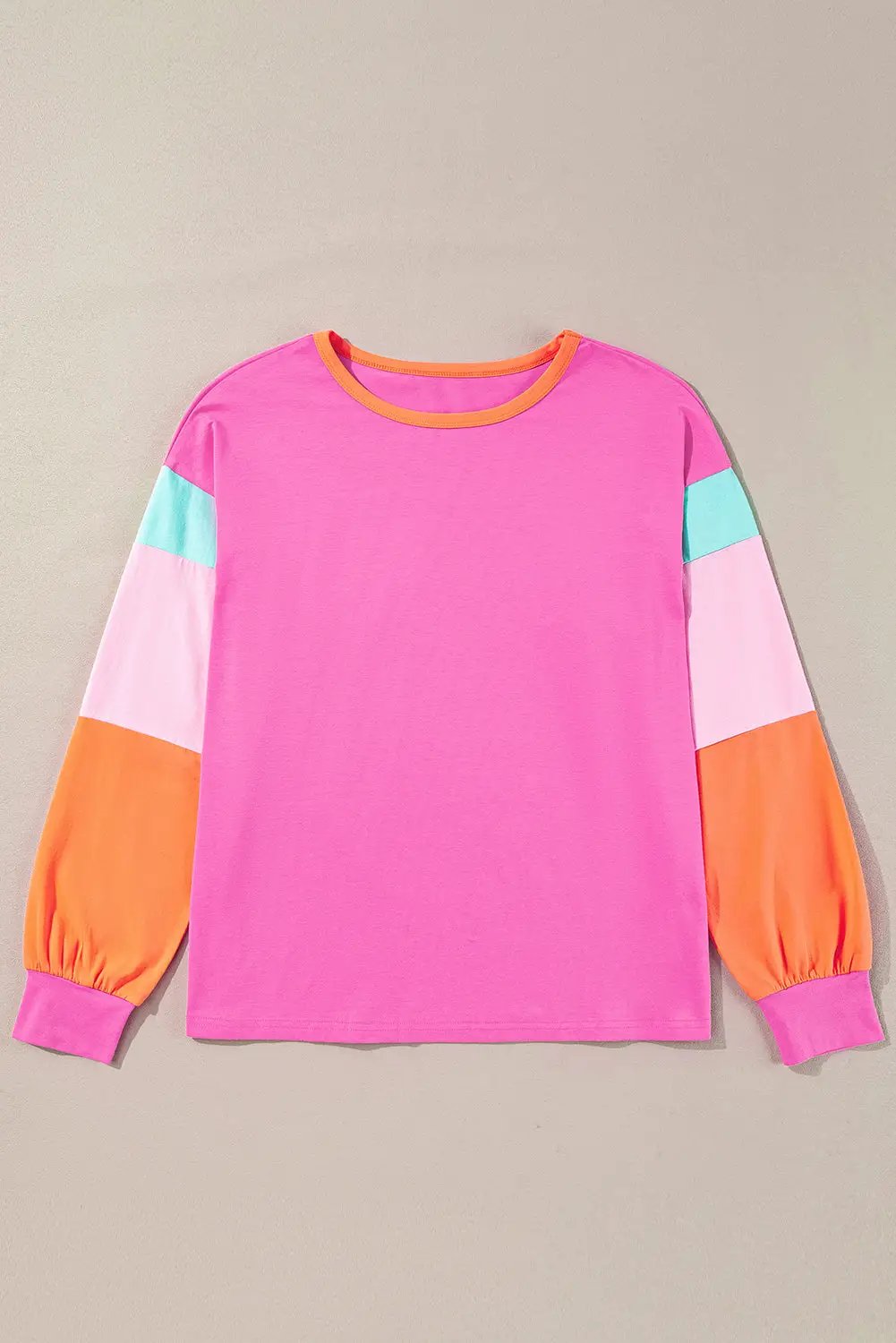 Grateful Threads Boutique Rose Red Colorblock Patchwork Long Sleeve Loose Top - Shirts Rose Red Colorblock Patchwork Long Sleeve Loose Top