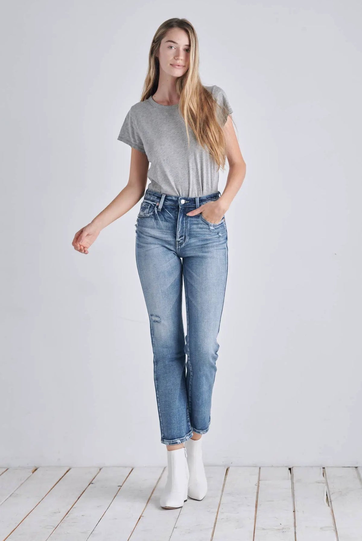 ARTEMIS VINTAGE Artemis Vintage “Everyday Edge” High Rise Distressed Crop Straight Jeans - Jeans