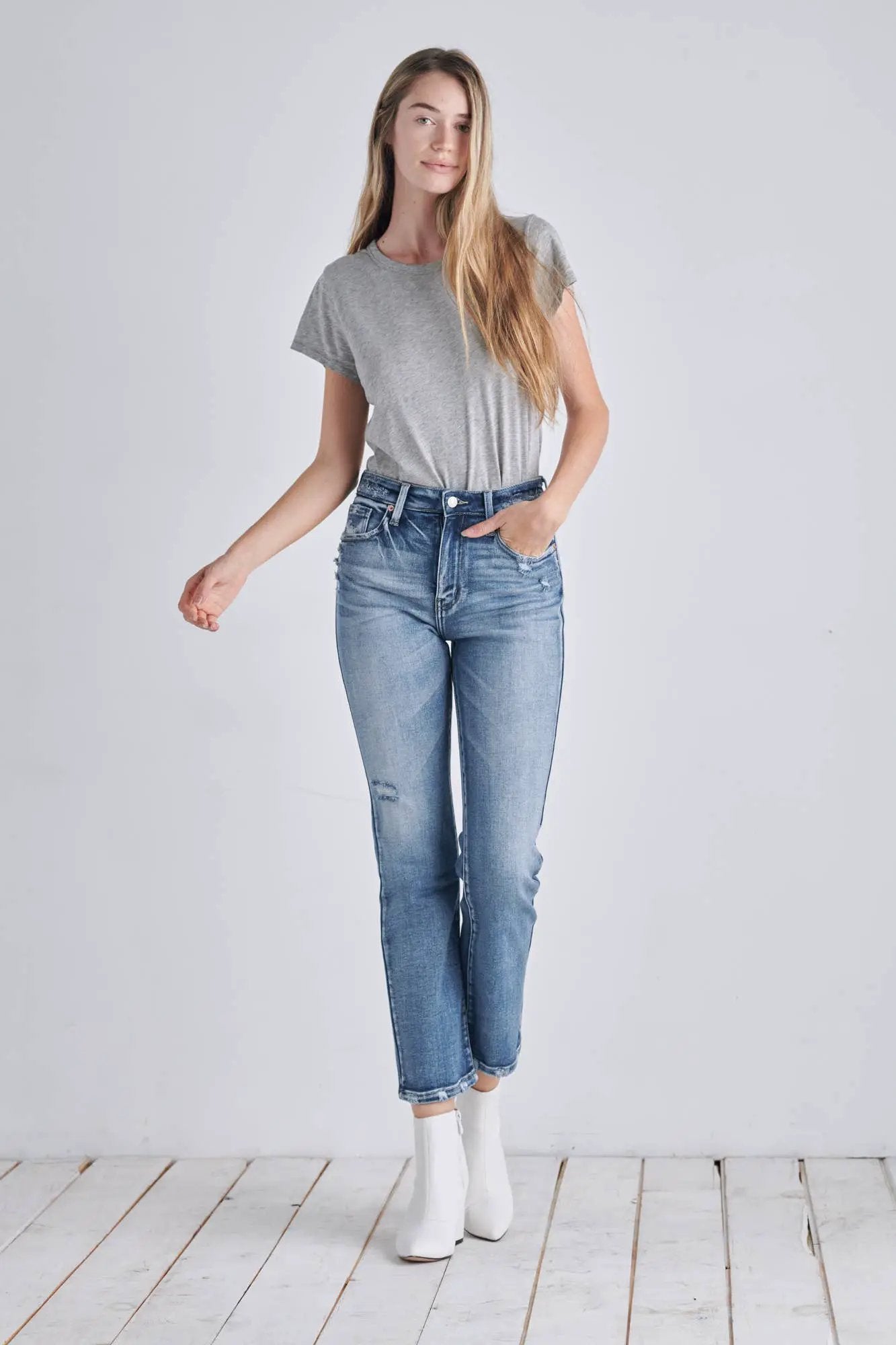 ARTEMIS VINTAGE Artemis Vintage “Everyday Edge” High Rise Distressed Crop Straight Jeans - Jeans