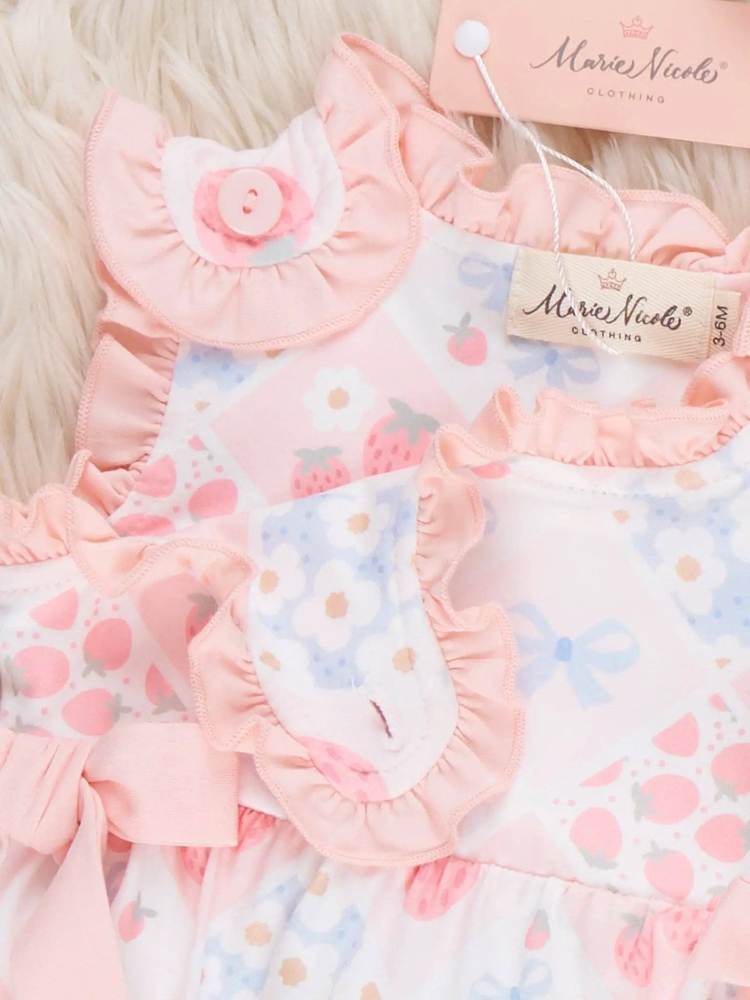 Marie Nicole Clothing Marie Nicole Clothing - Strawberry Sherbet Ruffle Bubble Romper - Baby One-Pieces