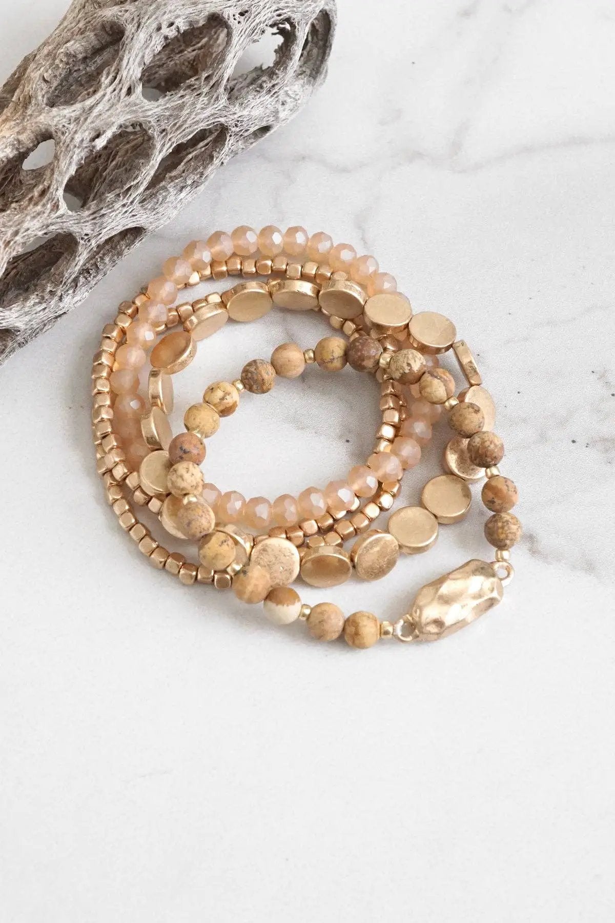 PennyLine inc The Boho Beaded Jasper (Golden Orange) Stone Five Stack Bracelet Set - Jewelry boho beaded bracelet stack