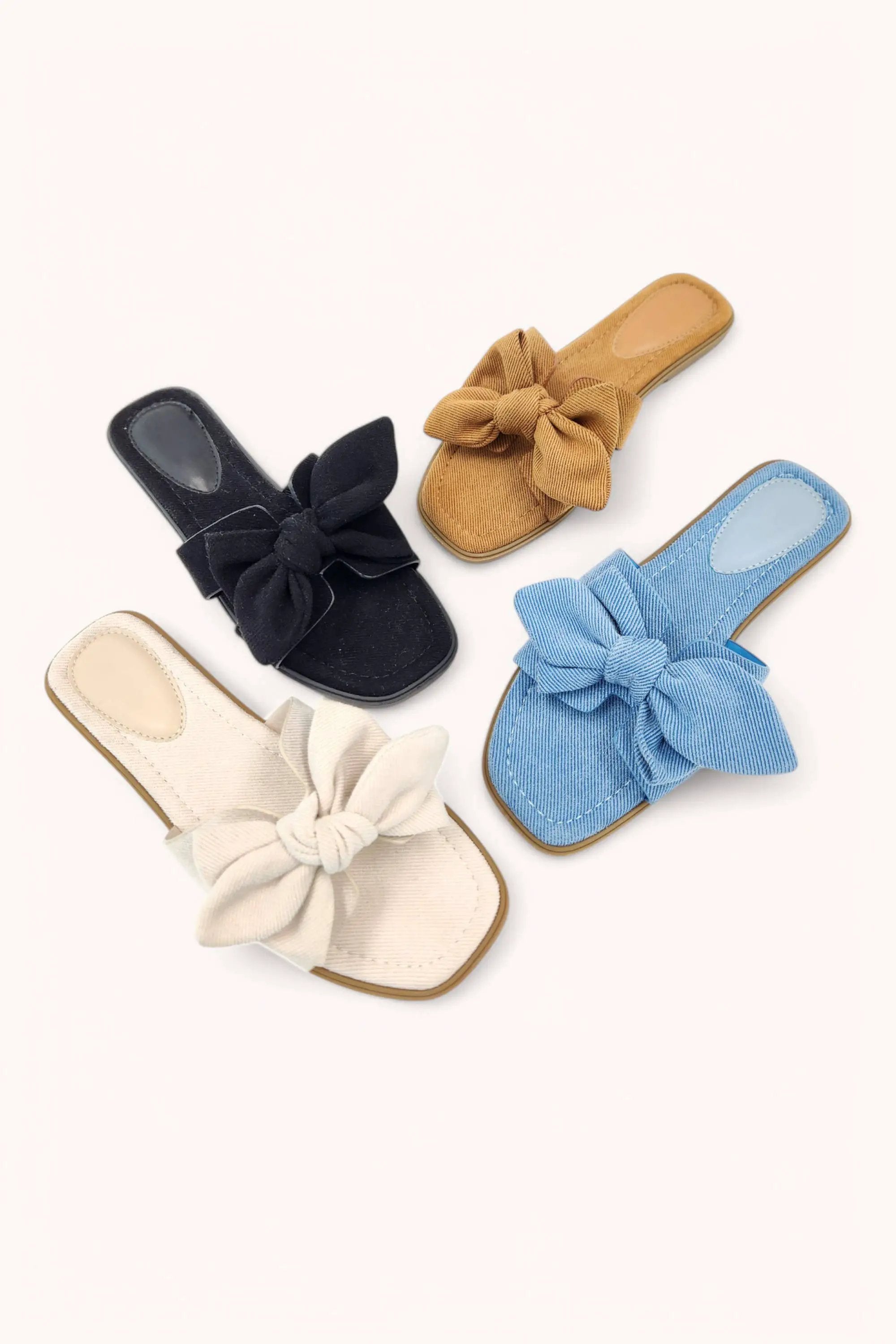 CCOCCI CCOCCI Denim Bow Sandal – Trendy Cut-Out Ribbon Slide - Slippers ribbon sandal