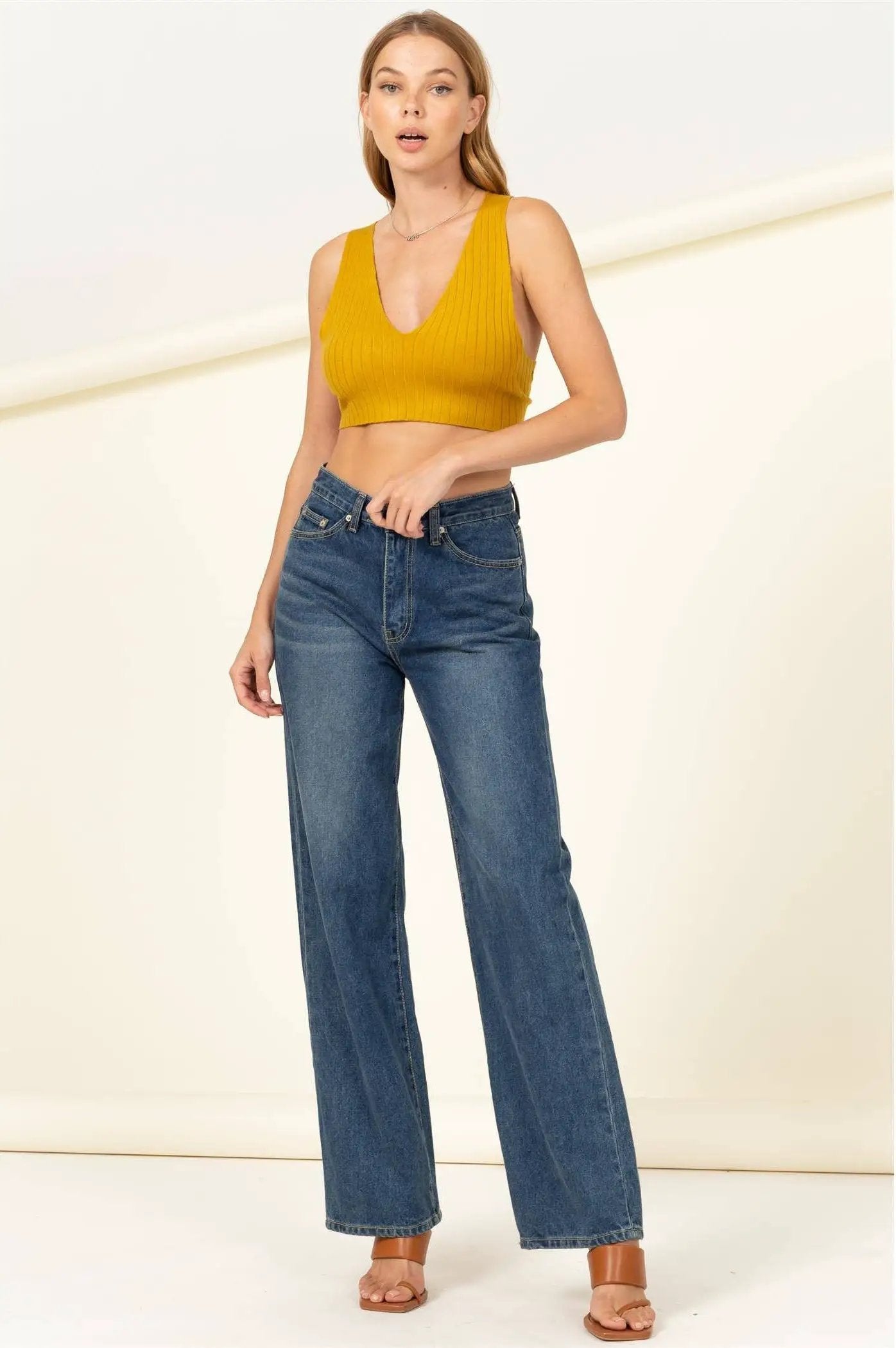 HYFVE The Golden Hour Glow Halter Ribbed Crop Top with Back Detail - Crop Tops