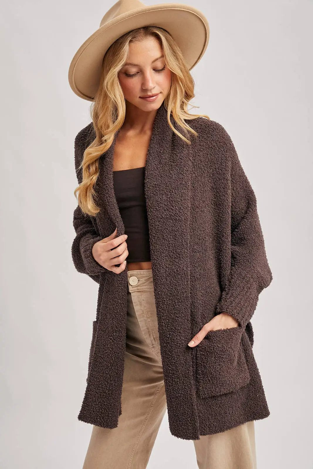 Bluivy Bluivy - Midnight Mocha Luxe Wrap Bouclé Cardigan - Cardigans