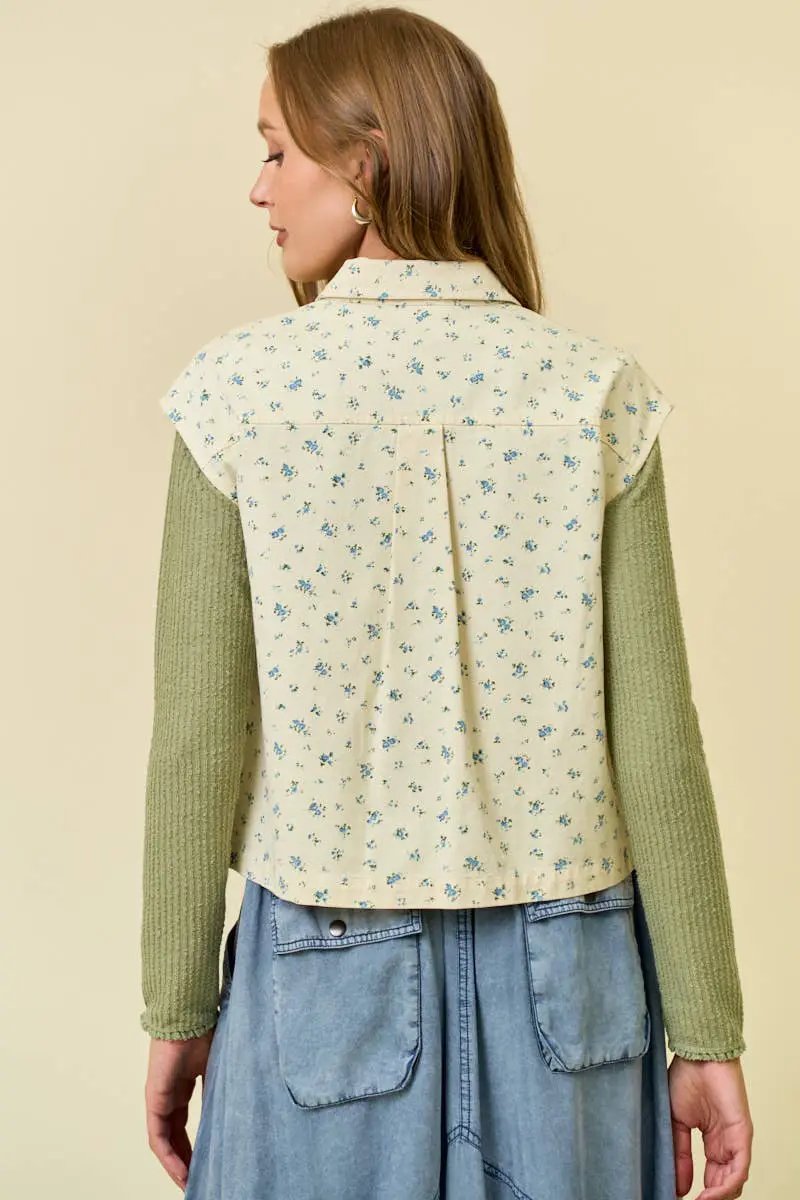 Doe and Rae The Ditsy Floral Button Front Cotton Twill Vest - Vests