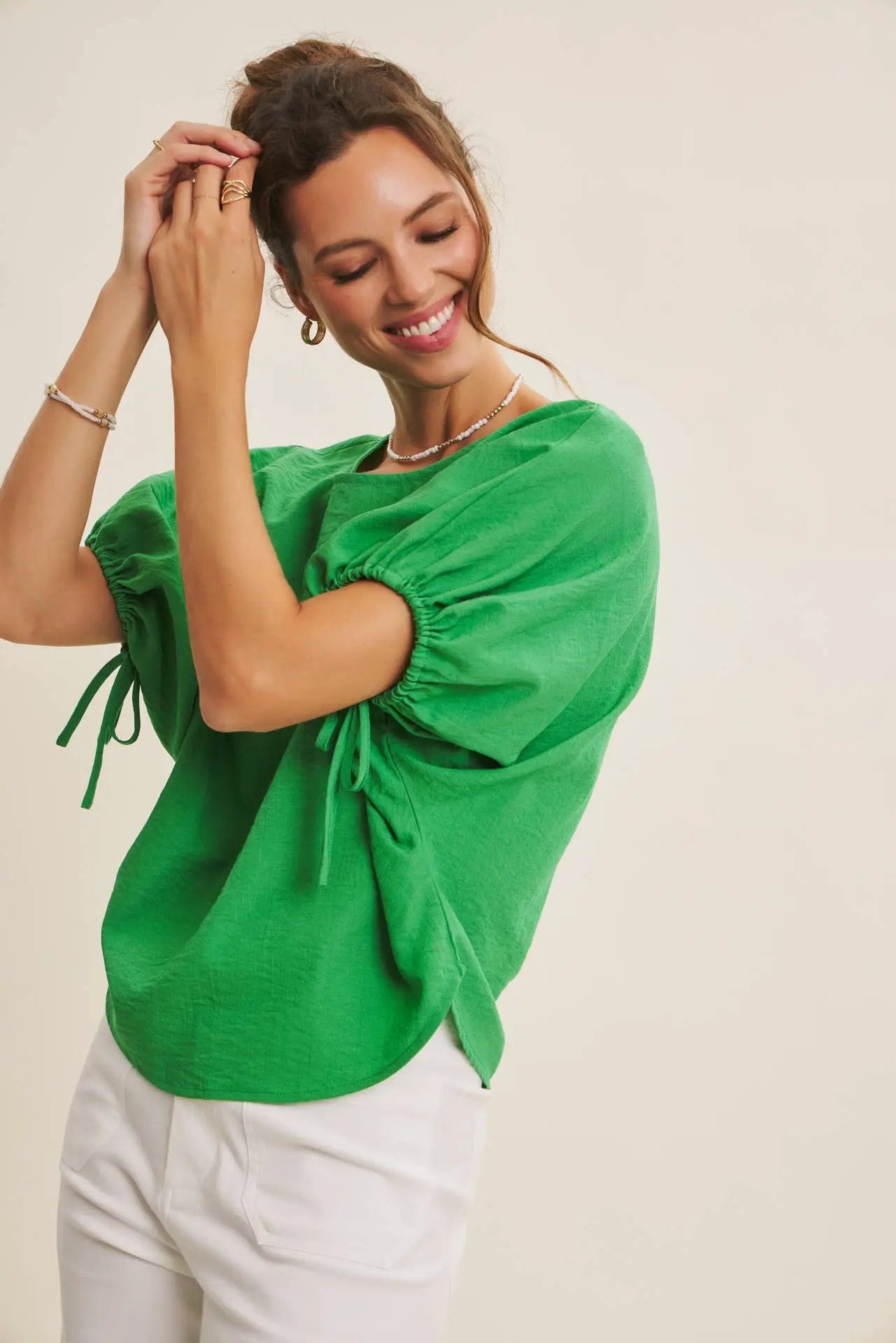 in february The Light & Lovely Dolman Blouse: Kelly Green - Blouses