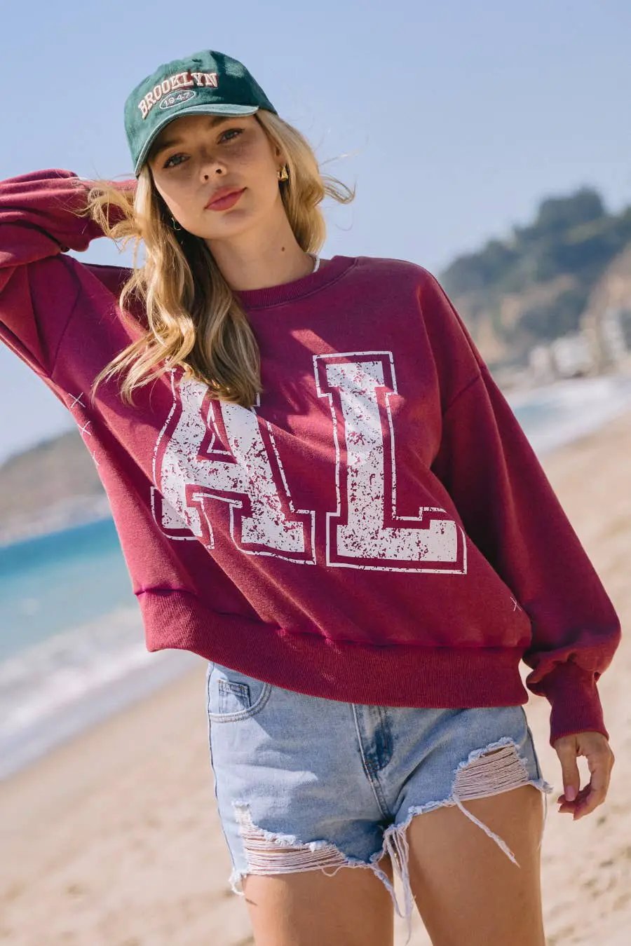 Oddi Oddi - Alabama Printed Acid Washed Sweatshirts : Washed Carmine - Sweatshirts