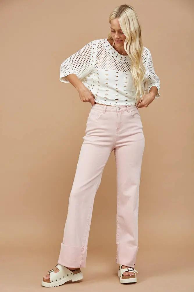 WISTERIA LANE Wisteria Lane - Pink Sands Straight-Leg Cuffed Denim - Jeans