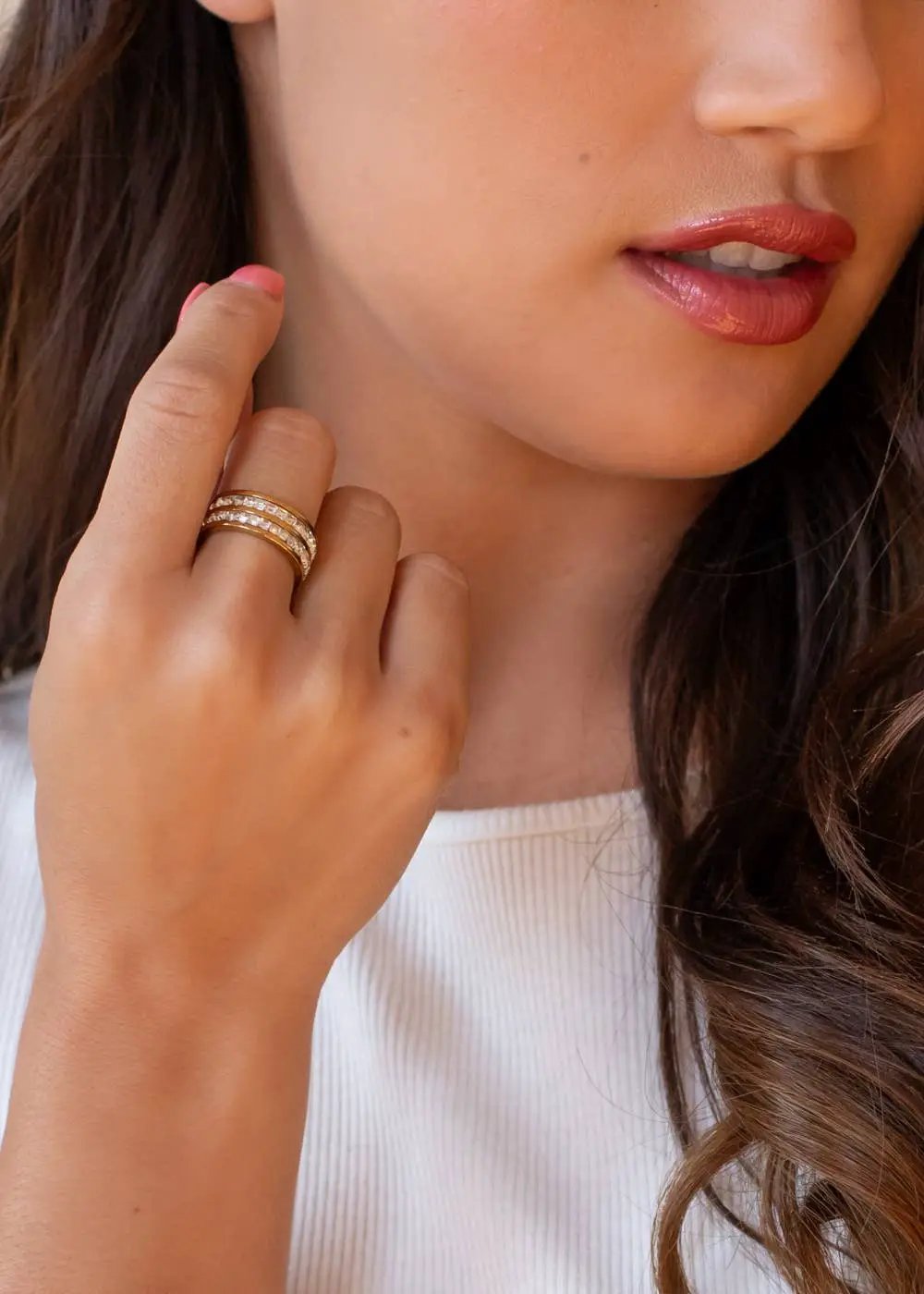 Panache Apparel Co. The Luxe Gold Rhinestone Stacked Ring - Rings
