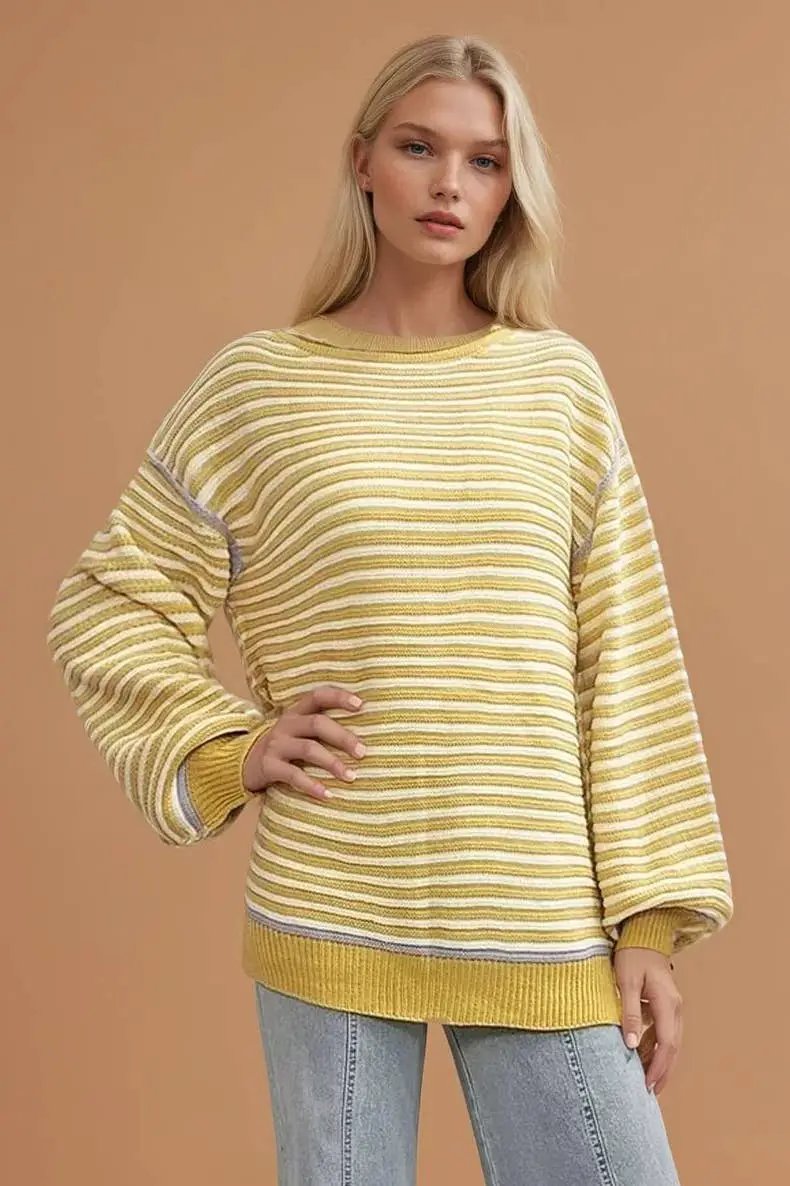 WISTERIA LANE Wisteria Lane - Golden Hour Textured Stripe Boatneck Sweater - Sweaters sweater