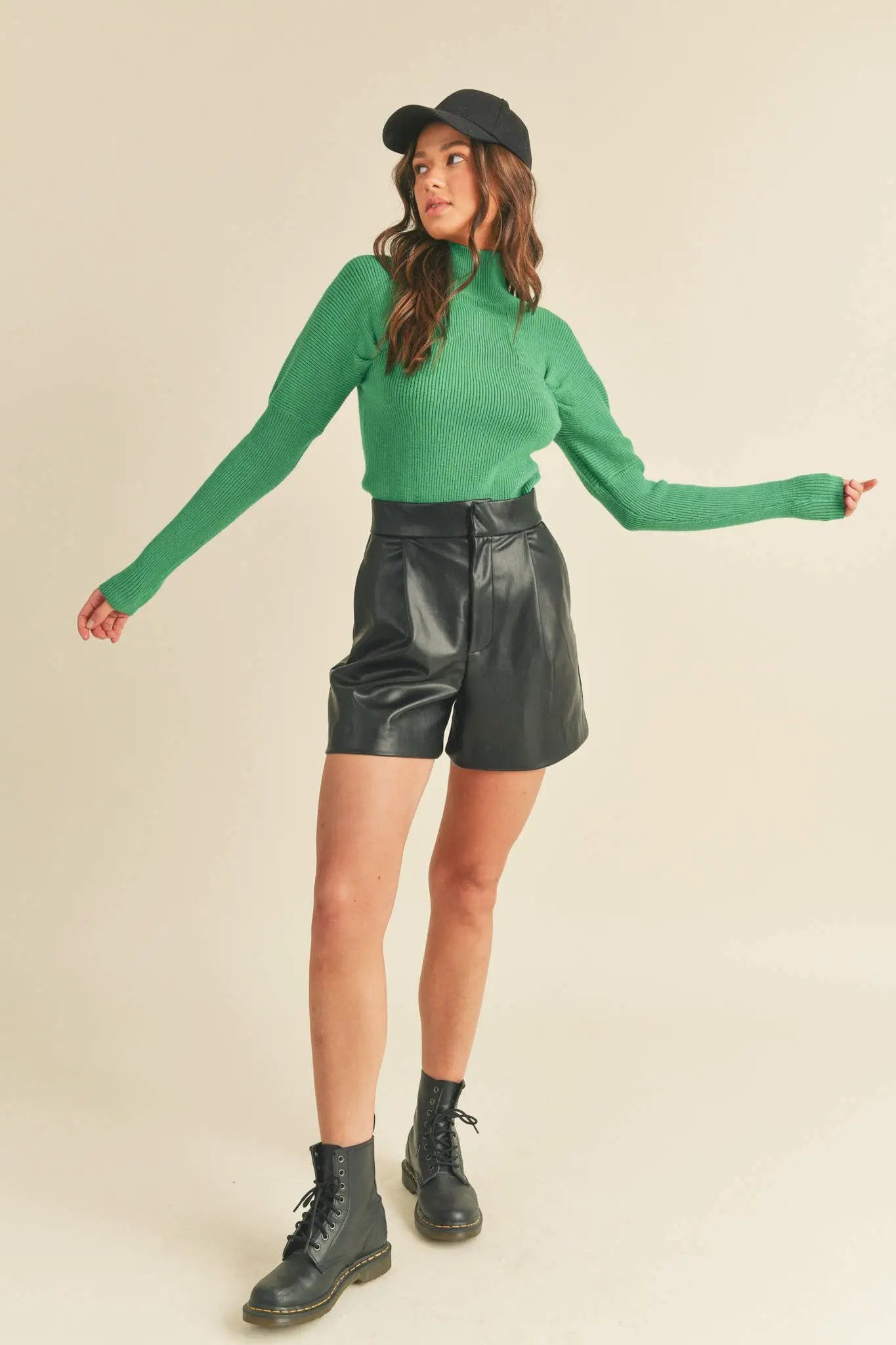 &MERCI &merci - Kelly Green Ribbed Mock Neck Sweater - Sweaters
