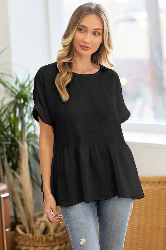 lovely melody Cotton Double Gauze Solid Babydoll Blouse - Blouses cotton gauze babydoll blouse