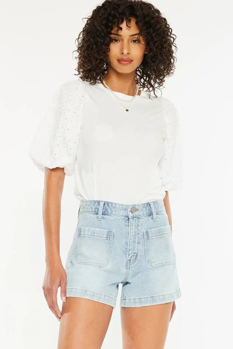 Kan Can USA KanCan HIGH RISE A-LINE TROUSER DENIM SHORTS - Shorts