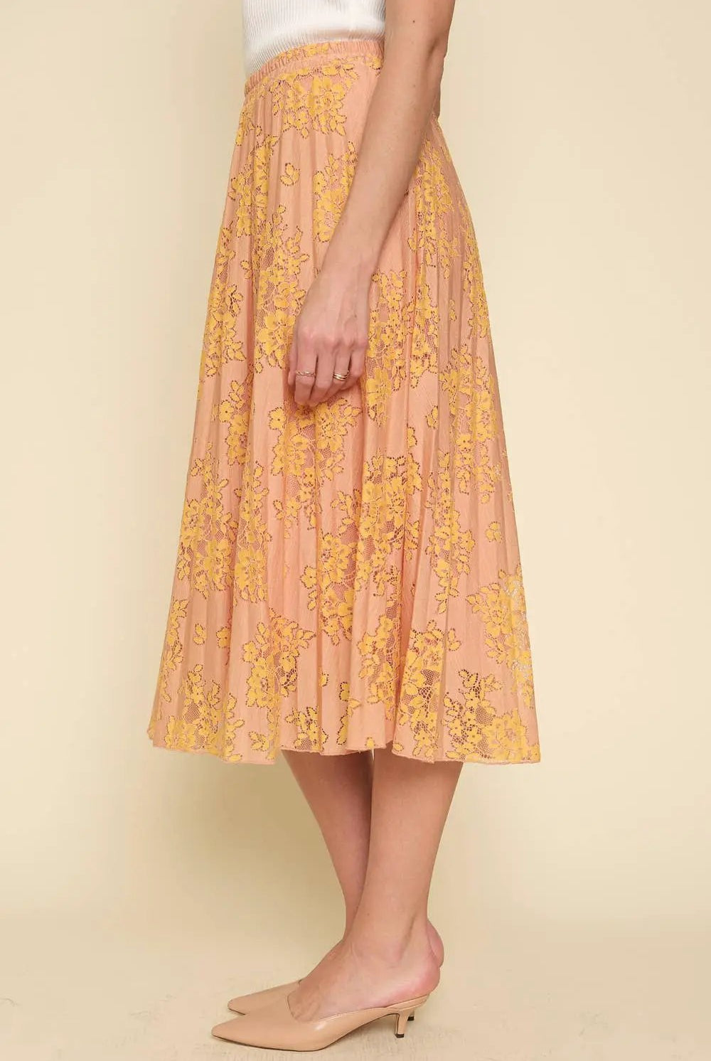 Mystree The Apricot Flower Lace Pleat Skirt - Skirts