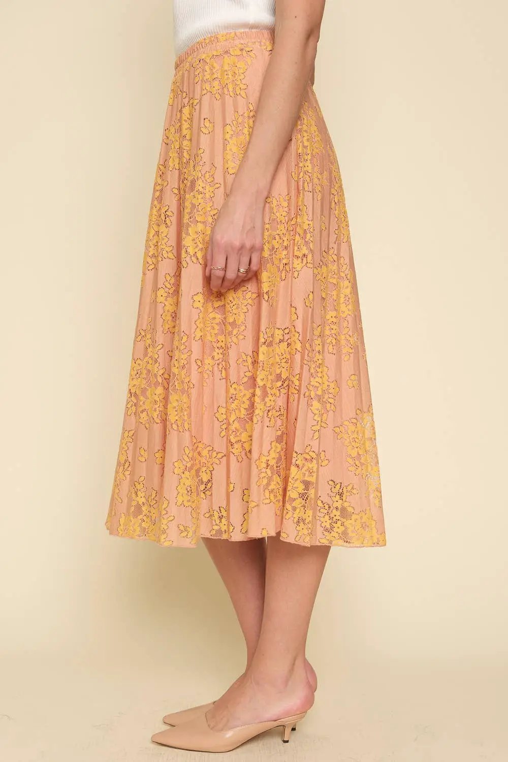 Mystree The Apricot Flower Lace Pleat Skirt - Skirts