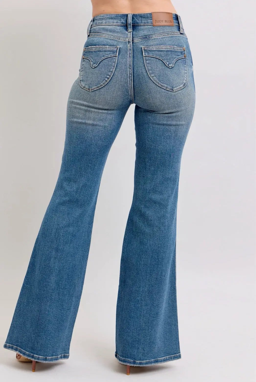 Judy Blue Judy Blue Mid Rise Flare Leg Tummy Control Denim Blue Jeans - Jeans Judy Blue Mid Rise Flare Leg Tummy Control Denim Blue Jeans