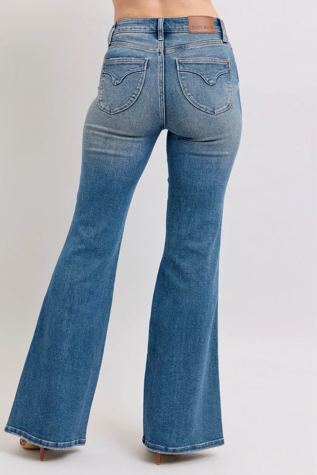 Judy Blue Judy Blue Mid Rise Flare Leg Tummy Control Denim Blue Jeans - Jeans Judy Blue Mid Rise Flare Leg Tummy Control Denim Blue Jeans