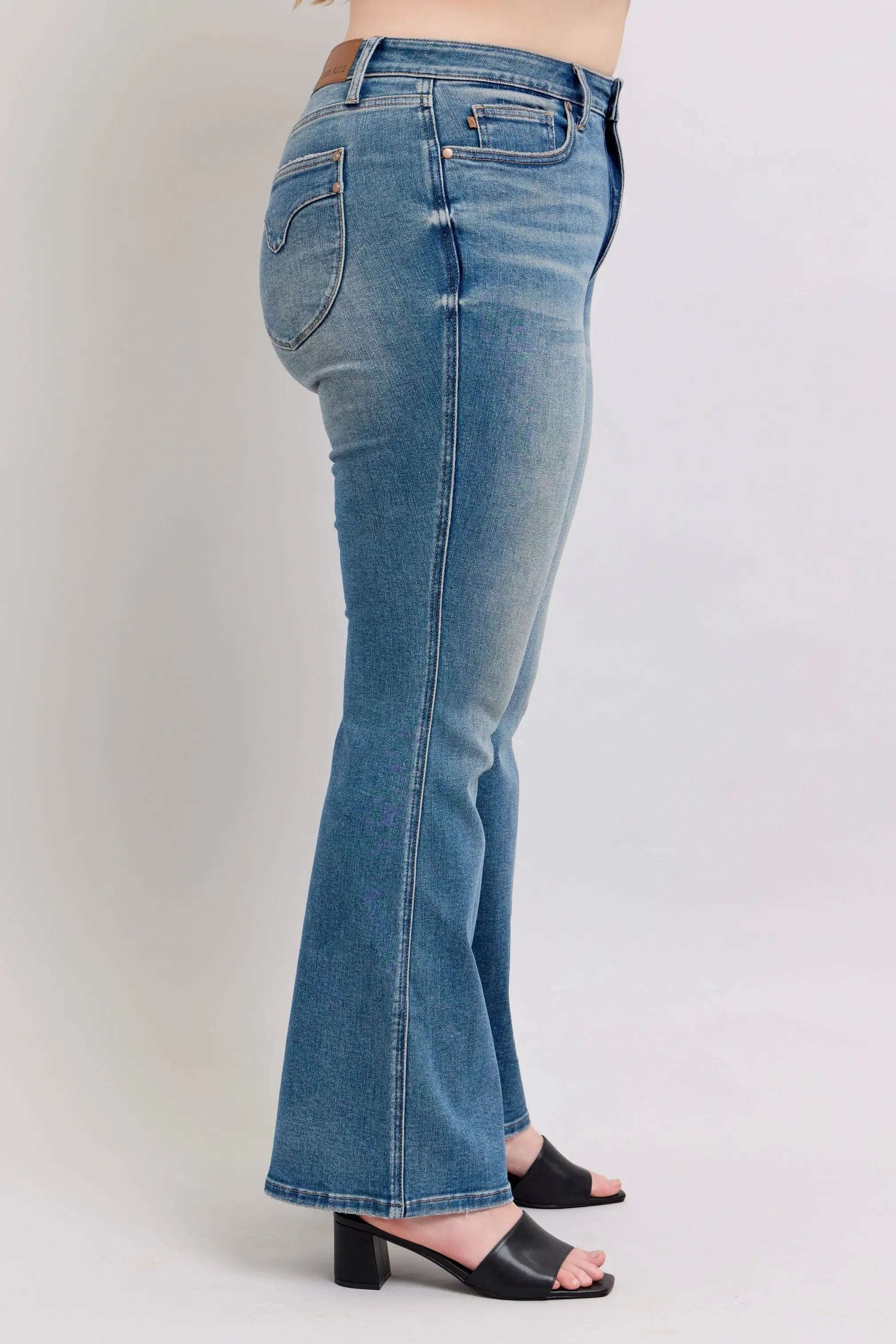 Judy Blue Judy Blue Mid Rise Flare Leg Tummy Control Denim Blue Jeans: CURVY - Jeans Midrise tummy control bootcut plus