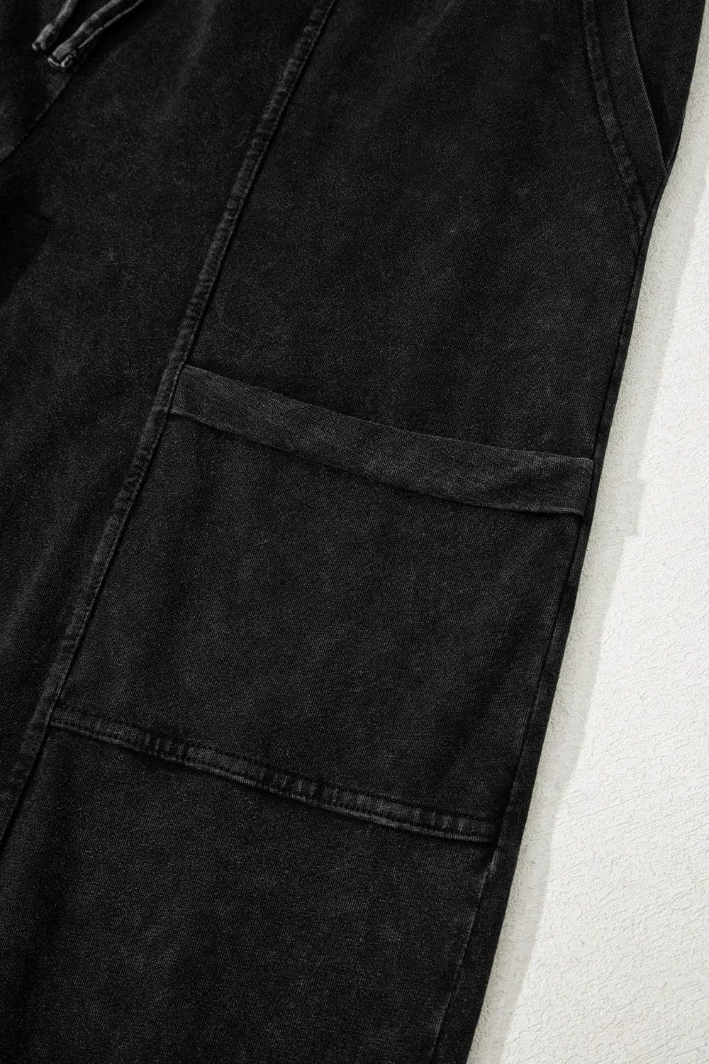 Grateful Threads Boutique Black Mineral Wash Exposed Seam Wide Leg Cargo Pants - Trousers Black Mineral Wash Exposed Seam Wide Leg Cargo Pants