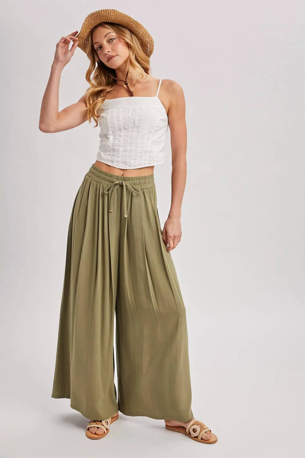 Bluivy The Light Olive Palazzo Pants - Pants