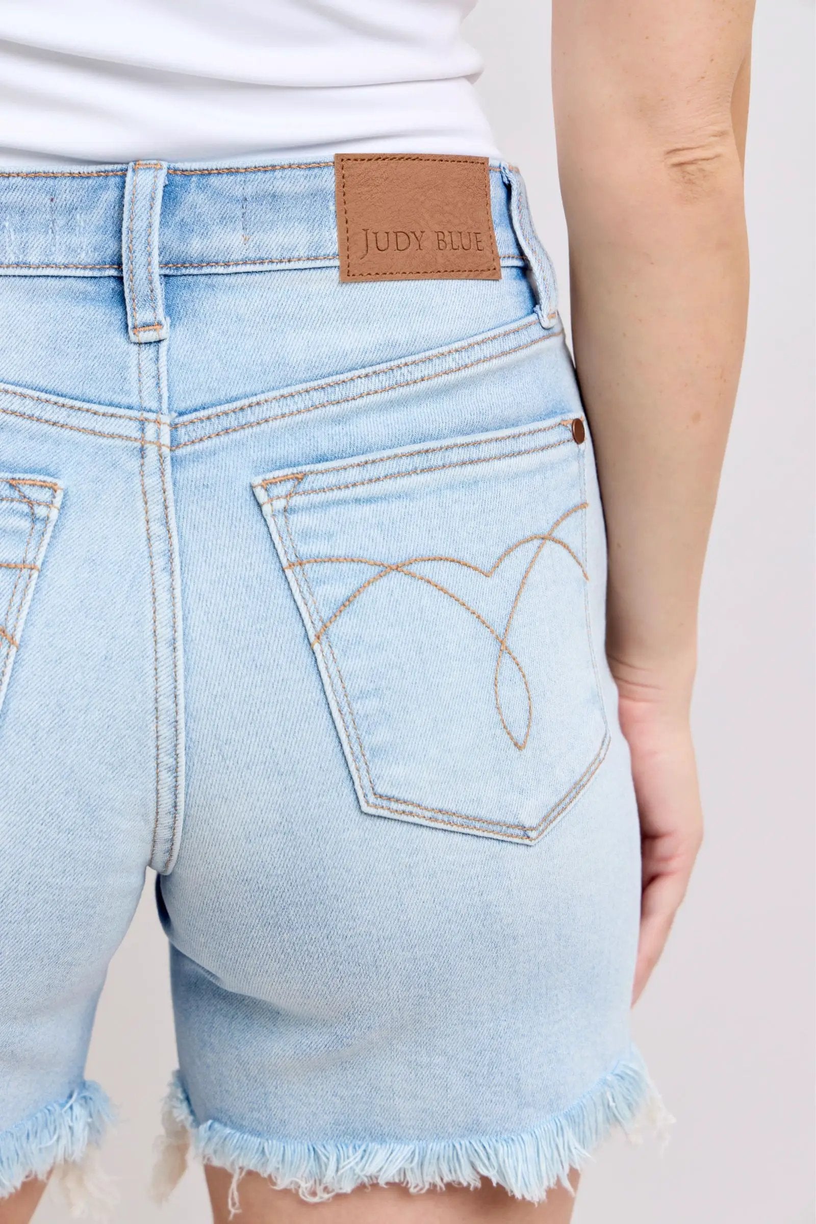 Judy Blue Judy Blue 2 Button Light Blue Denim Mid Length Dad Shorts - Shorts Judy blue dad shorts
