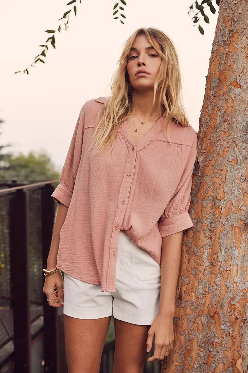 in february The Mineral-Washed Cotton Gauze Button-Down: Salmon - Shirts