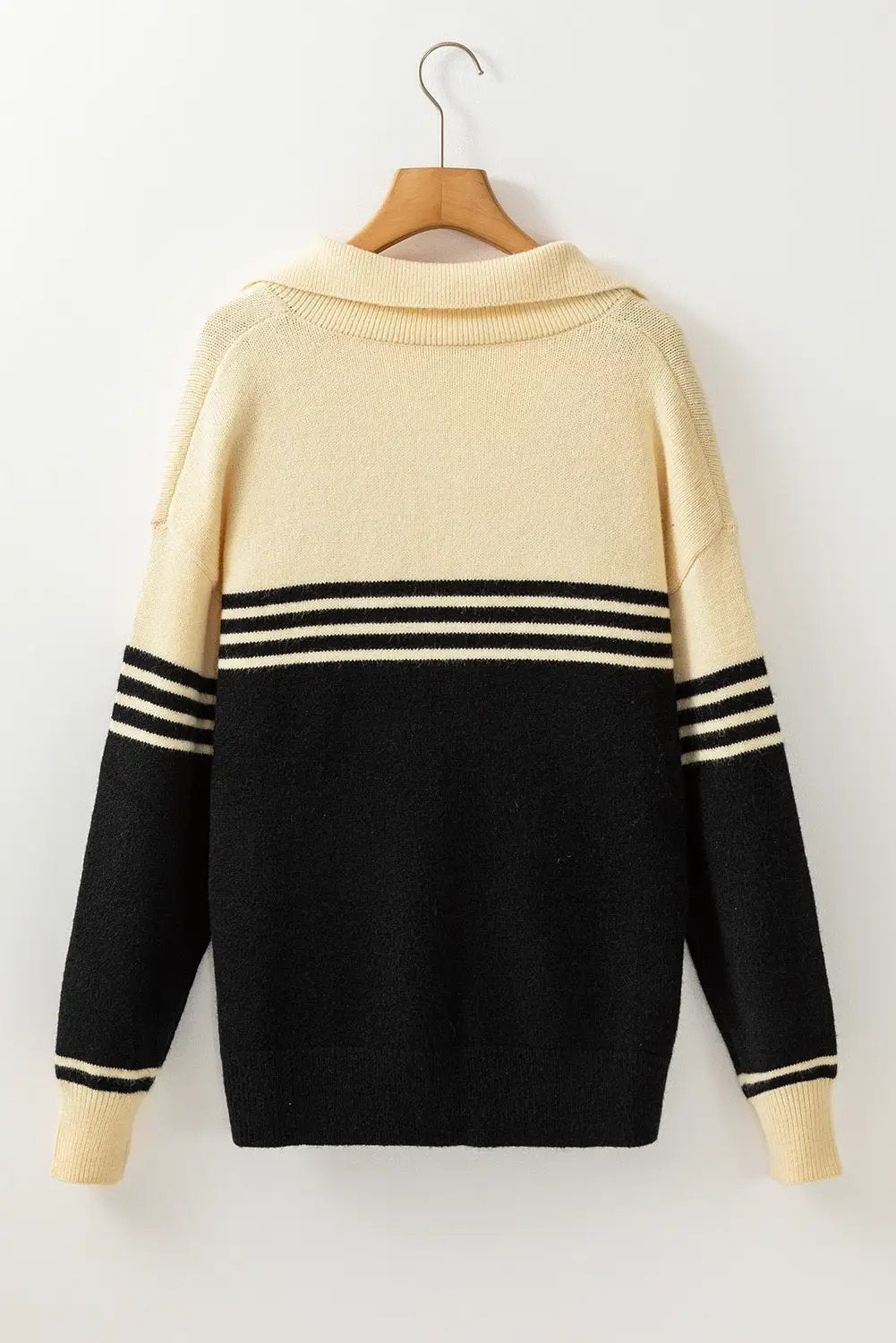 Grateful Threads Boutique Black Colorblock Stripe Collared V Neck Sweater - Sweaters Black Colorblock Stripe Collared V Neck Sweater