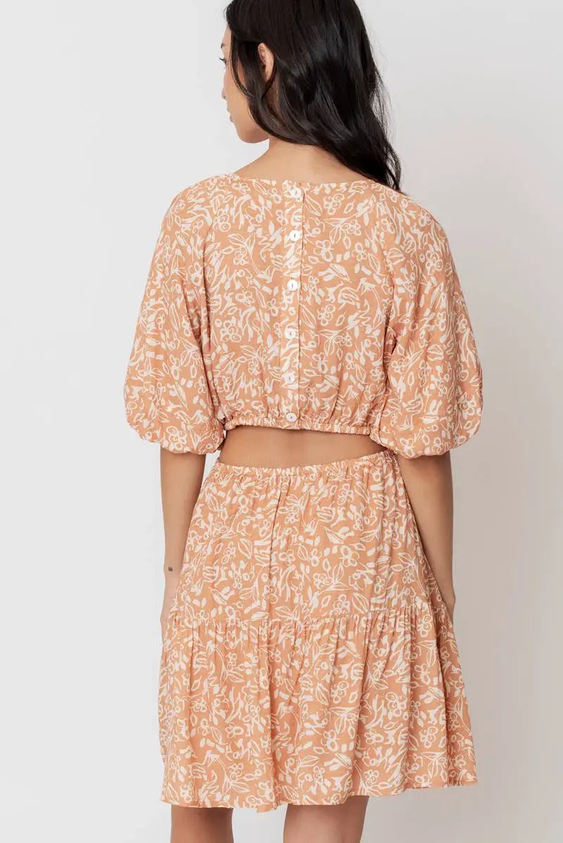 En Crème En Crème Light Brown Balloon Sleeve Mini Dress with Back Buttons - Dresses Balloon sleeve mini dress