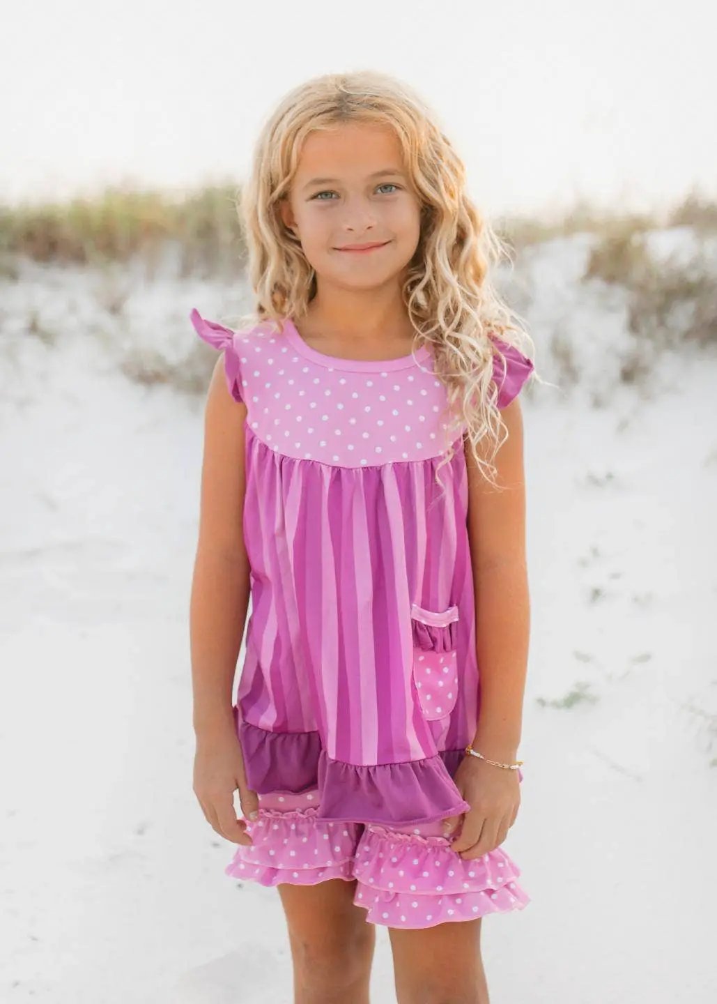 Adorable Sweetness Pink Purple Polka Dot Spring Ruffle Pocket Short Set - Uncategorized