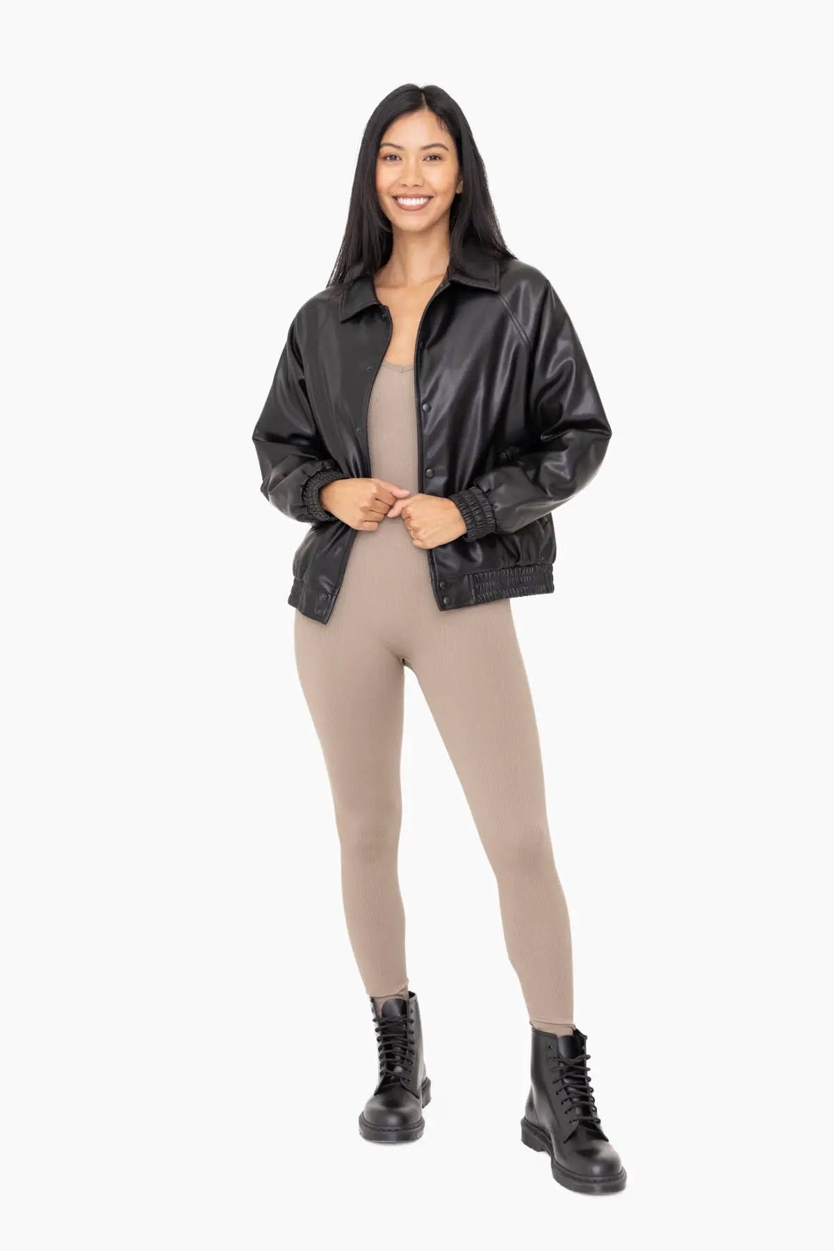 Mono B Mono B - Vegan Leather Bomber Jacket - Bomber Jackets Mono B - Vegan Leather Bomber Jacket