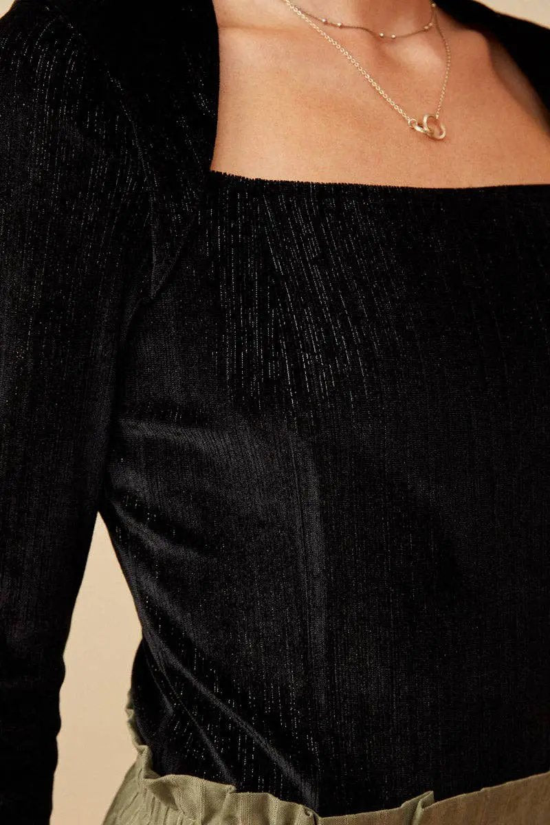 Hayden LA Hayden LA - Womens Brushed Lurex Square Neck Long Sleeve Bodysuit: Black - Sweaters