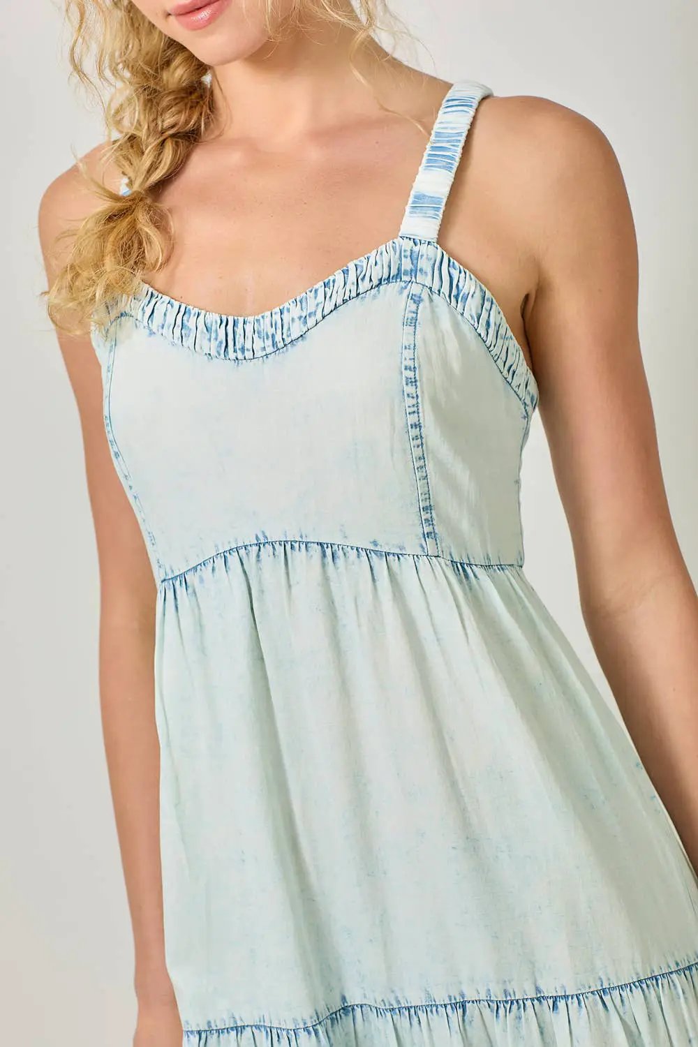 Mystree Mystree Washed Tencel Tiered Dress: Ice Blue - Dresses