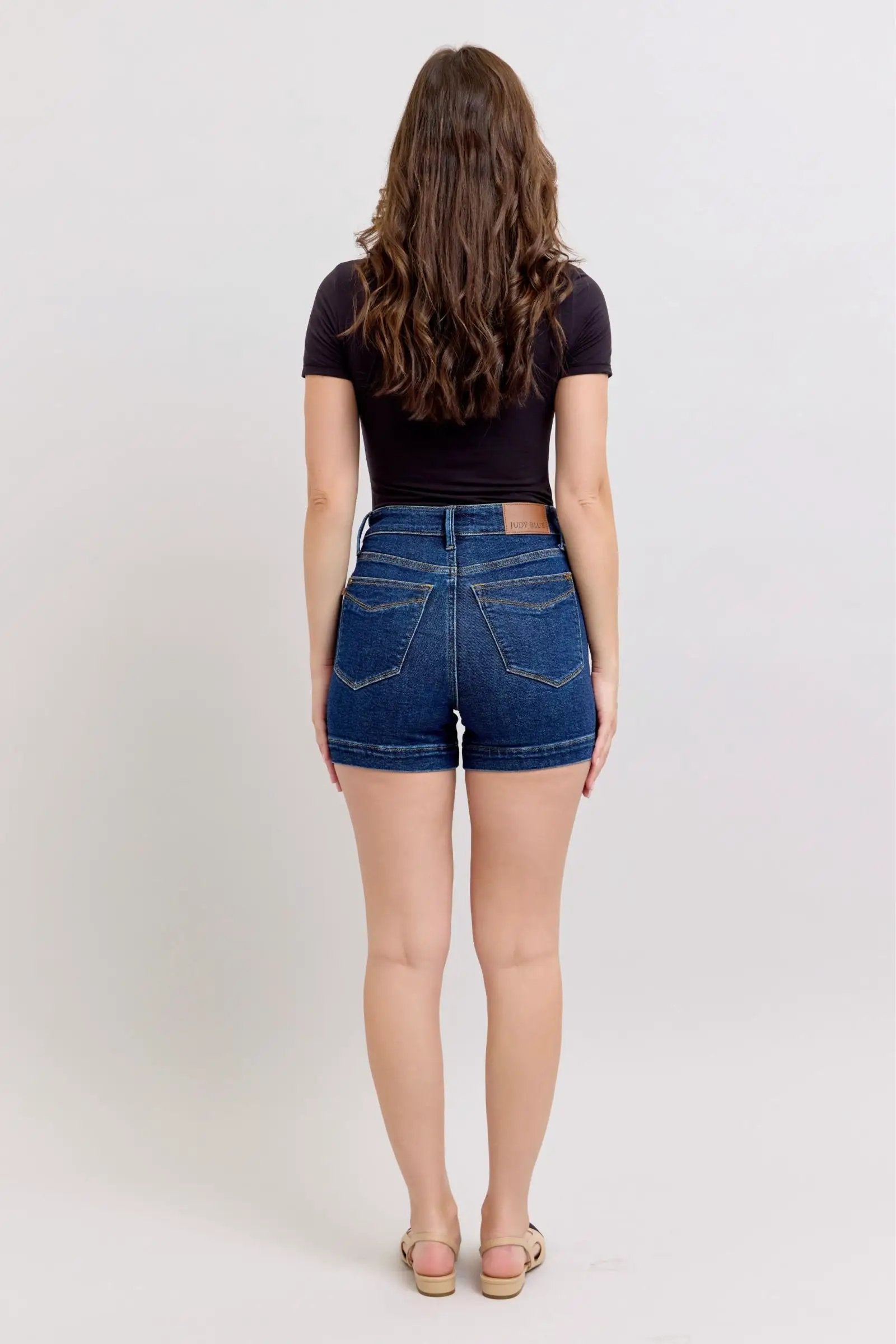 Judy Blue The High Waist Tummy Control Dark Wash Denim Shorts - Shorts Judy Blue High Waisted Tummy Control Dark Blue Shorts