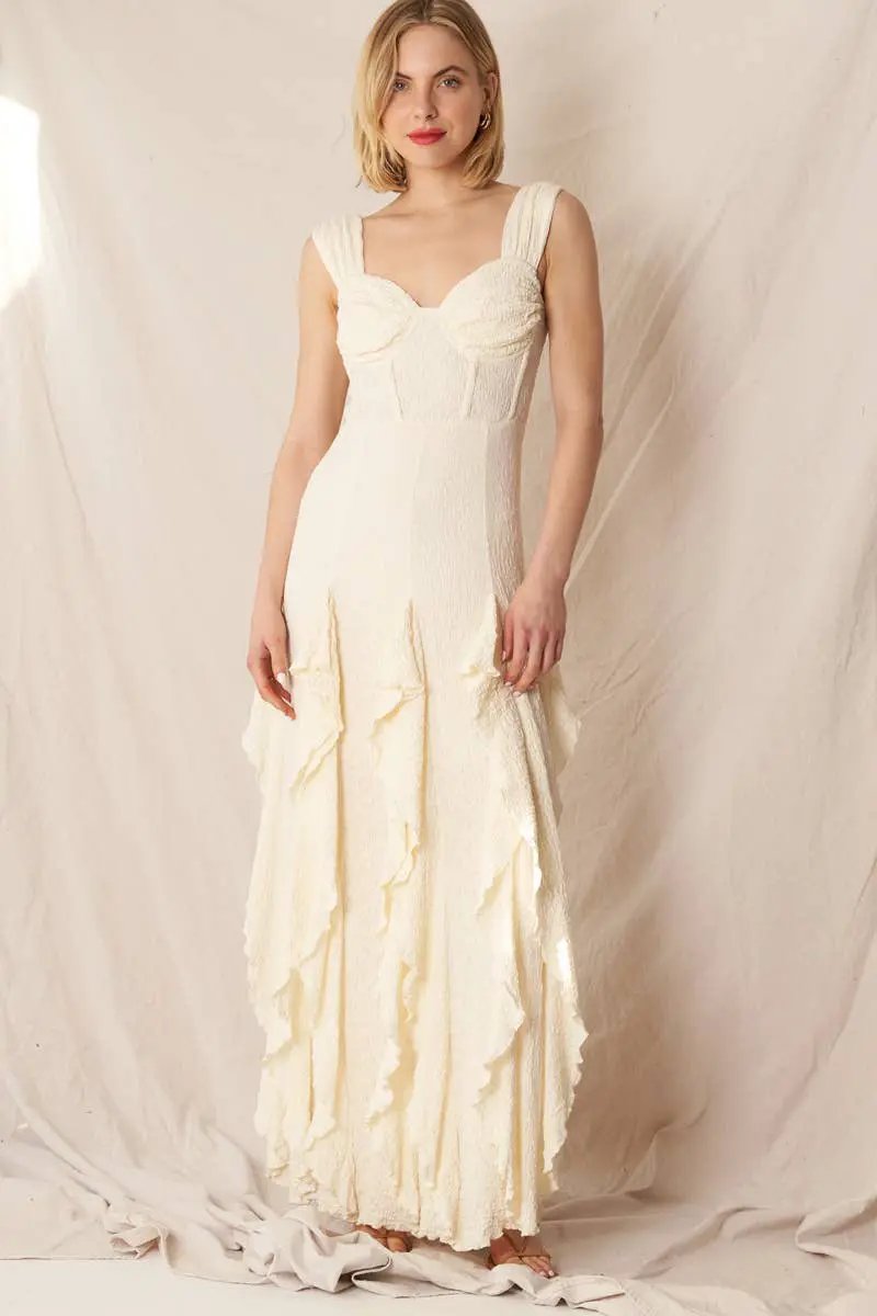 En Crème The Moonlight Waltz Maxi Dress - Dresses Ivory Sleeveless ruffle maxi dress