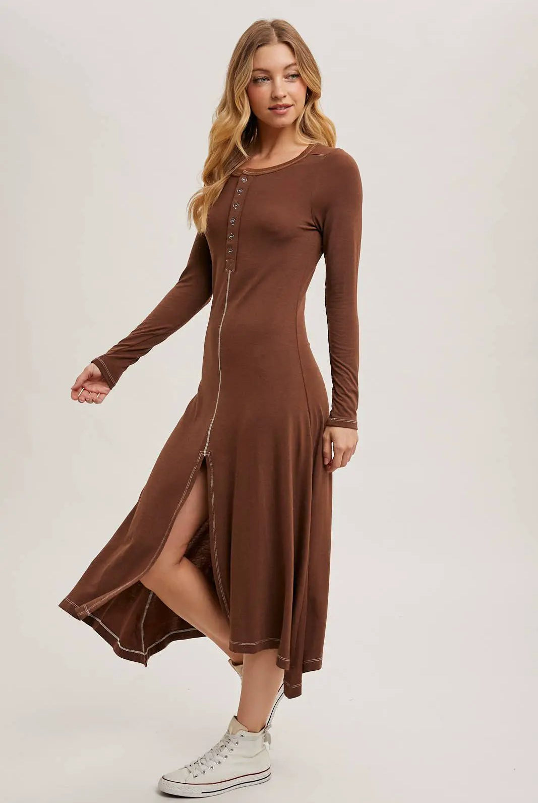 Bluivy The Cocoa Button-Front Slit Midi Dress - Dresses
