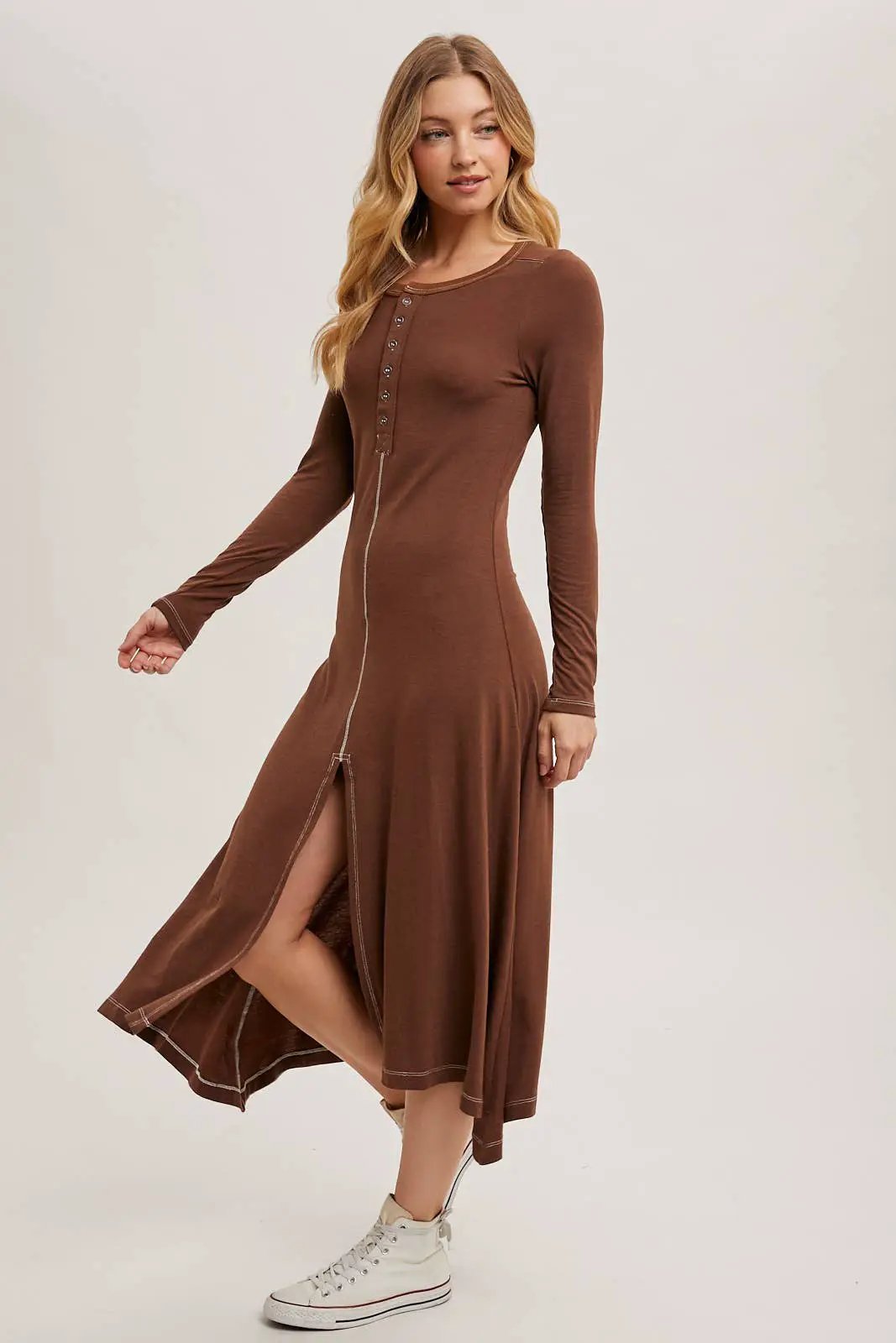 Bluivy The Cocoa Button-Front Slit Midi Dress - Dresses