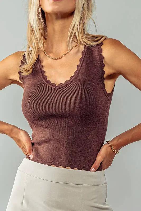 Urban Daizy Lush Rib Knit Tank Top - Tank Tops scalloped ribbed knit tank top